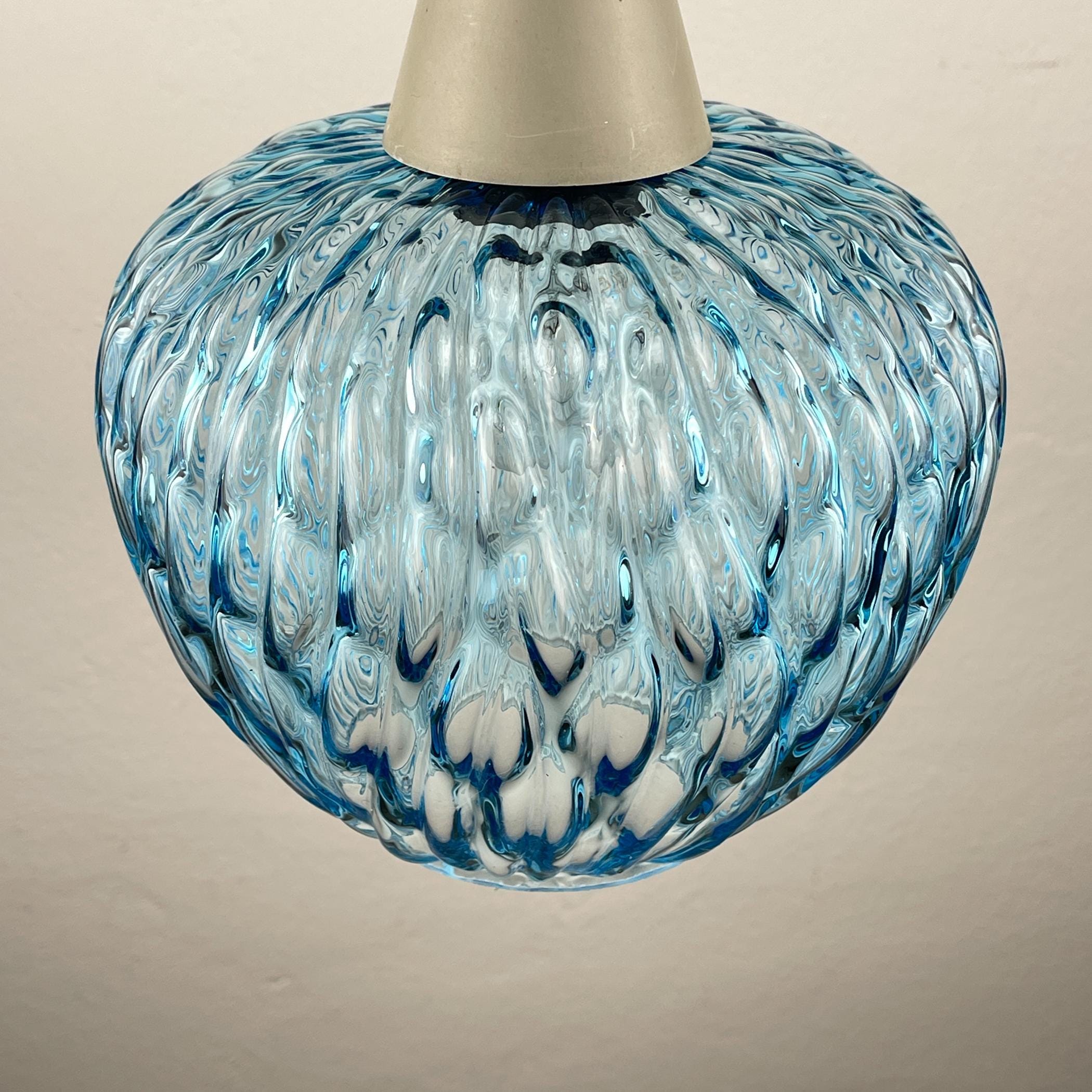 Vintage blue Murano pendant lamp by Stilnovo, Italy 1950s, Mid-century Italian modern