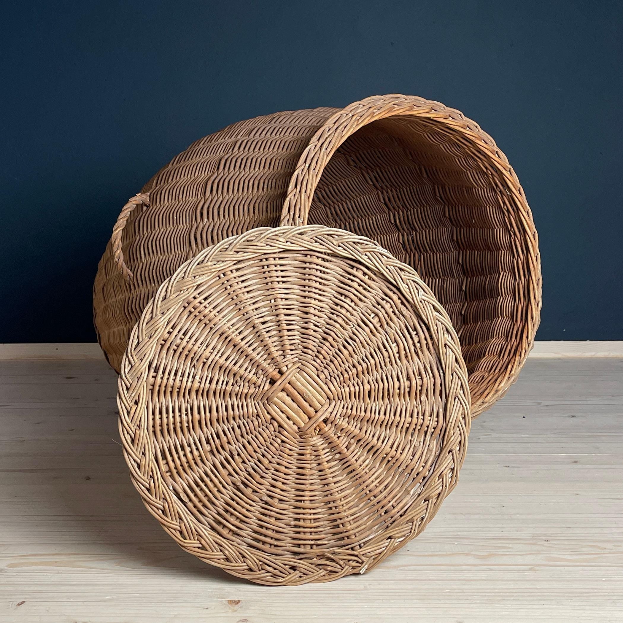 Vintage laundry basket wicker weaving Yugoslavia 1970s