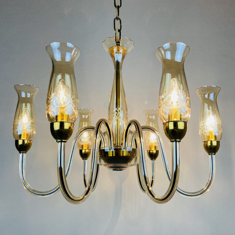 Vintage amber murano chandelier De Majo Italy 1970s Mid-century italian chandelier 6 bulbs