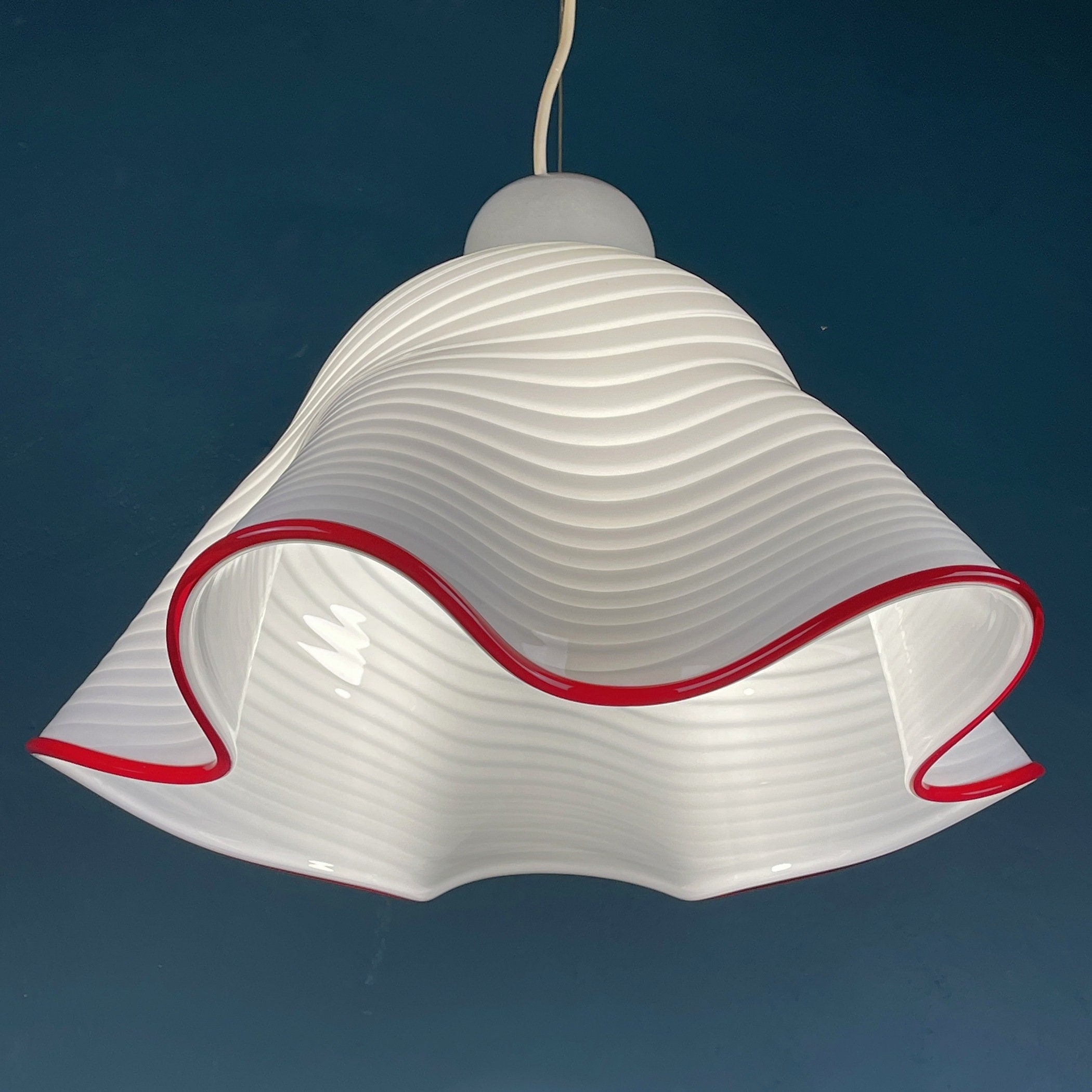 Vintage Murano Pendant Lamp Fazzoletto Vetri Murano, Italy 1970s, Mid-century Modern Italian Design
