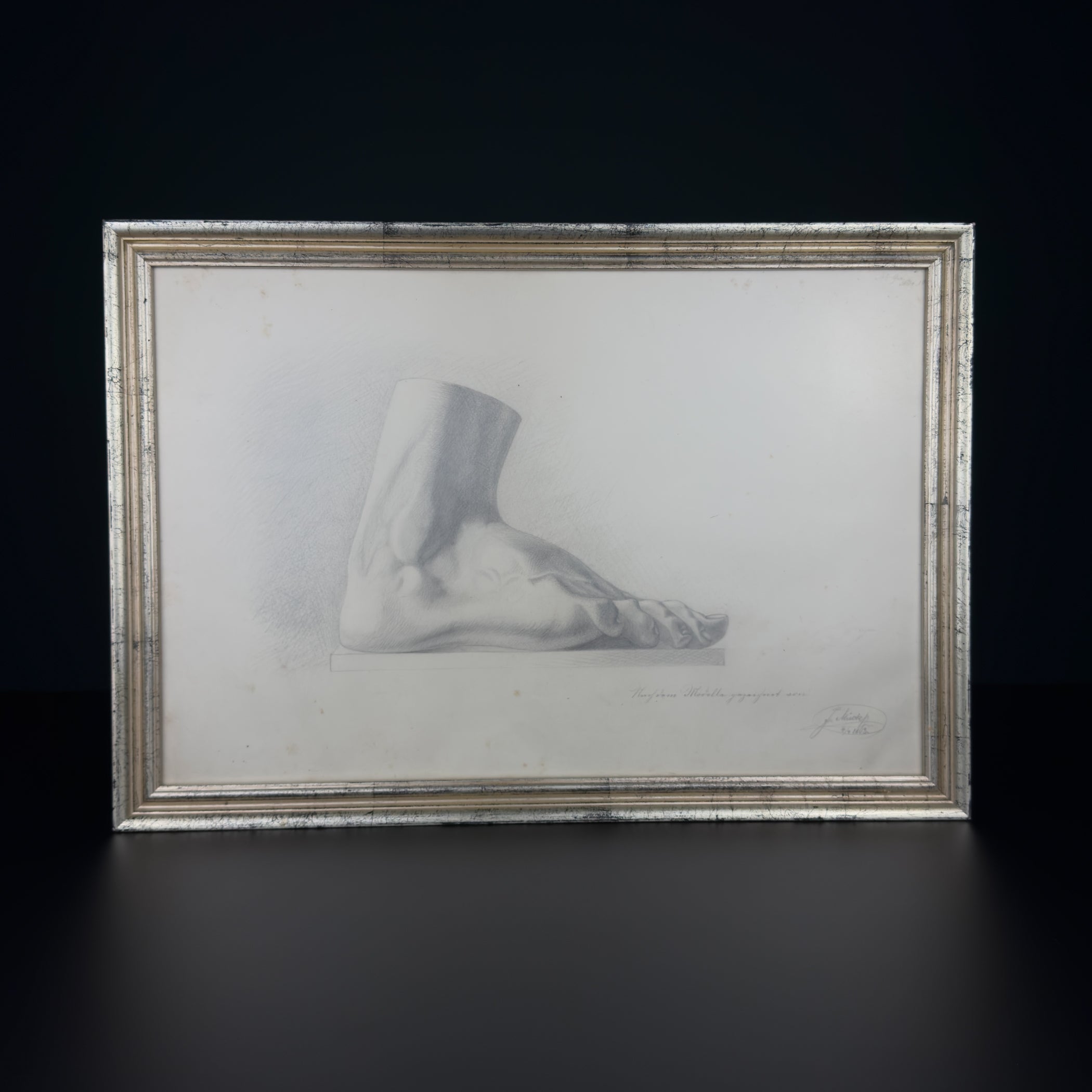 Antique pencil drawing Feet, artist F. Mucke, Austria 1802