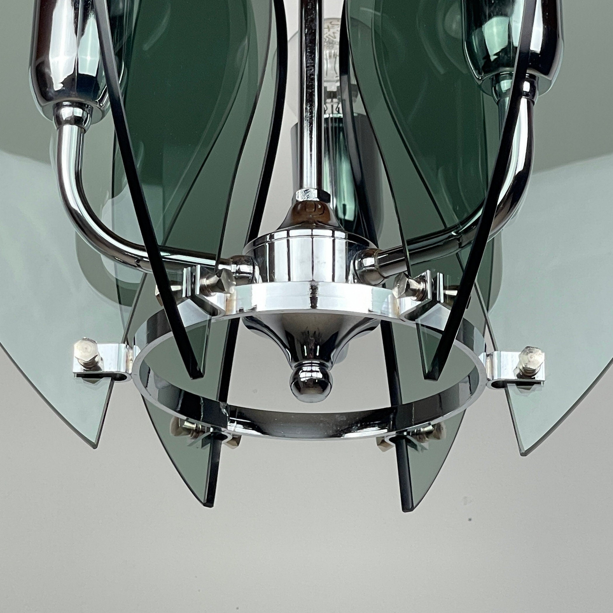 Veca Italian Chandelier: Mid-Century Smoked Glass Pendant Lamp