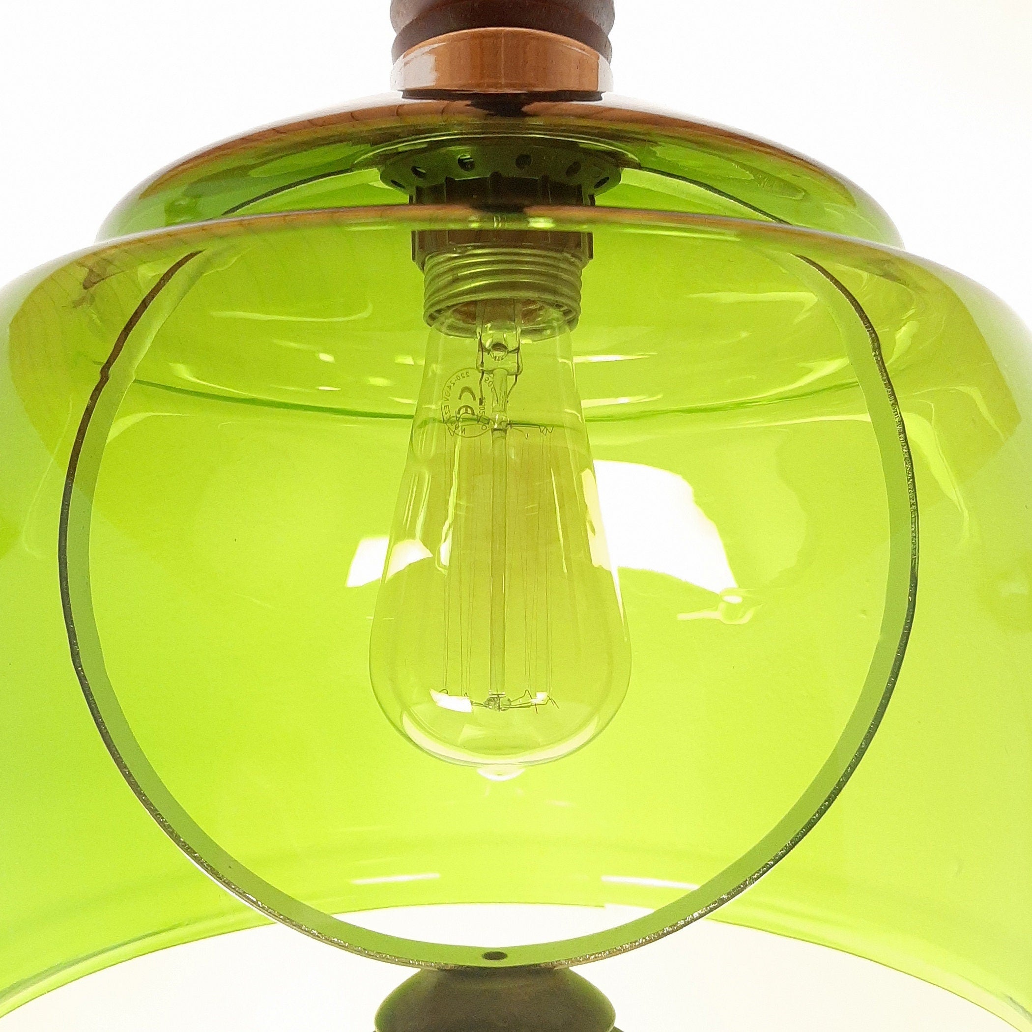 Vintage Green Glass Pendant Lamp: Mid-Century Modern Sijaj Hrastnik, Yugoslavia 1960s