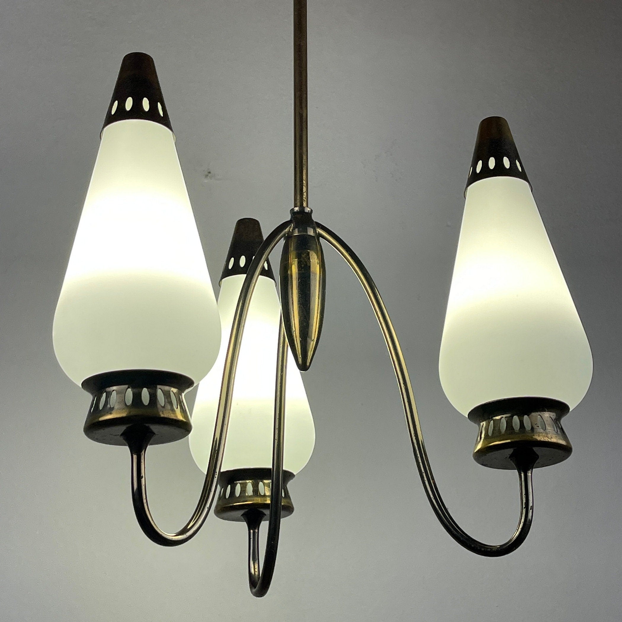 Vintage brass chandelier Italy 1950s Mid-century Art Deco design