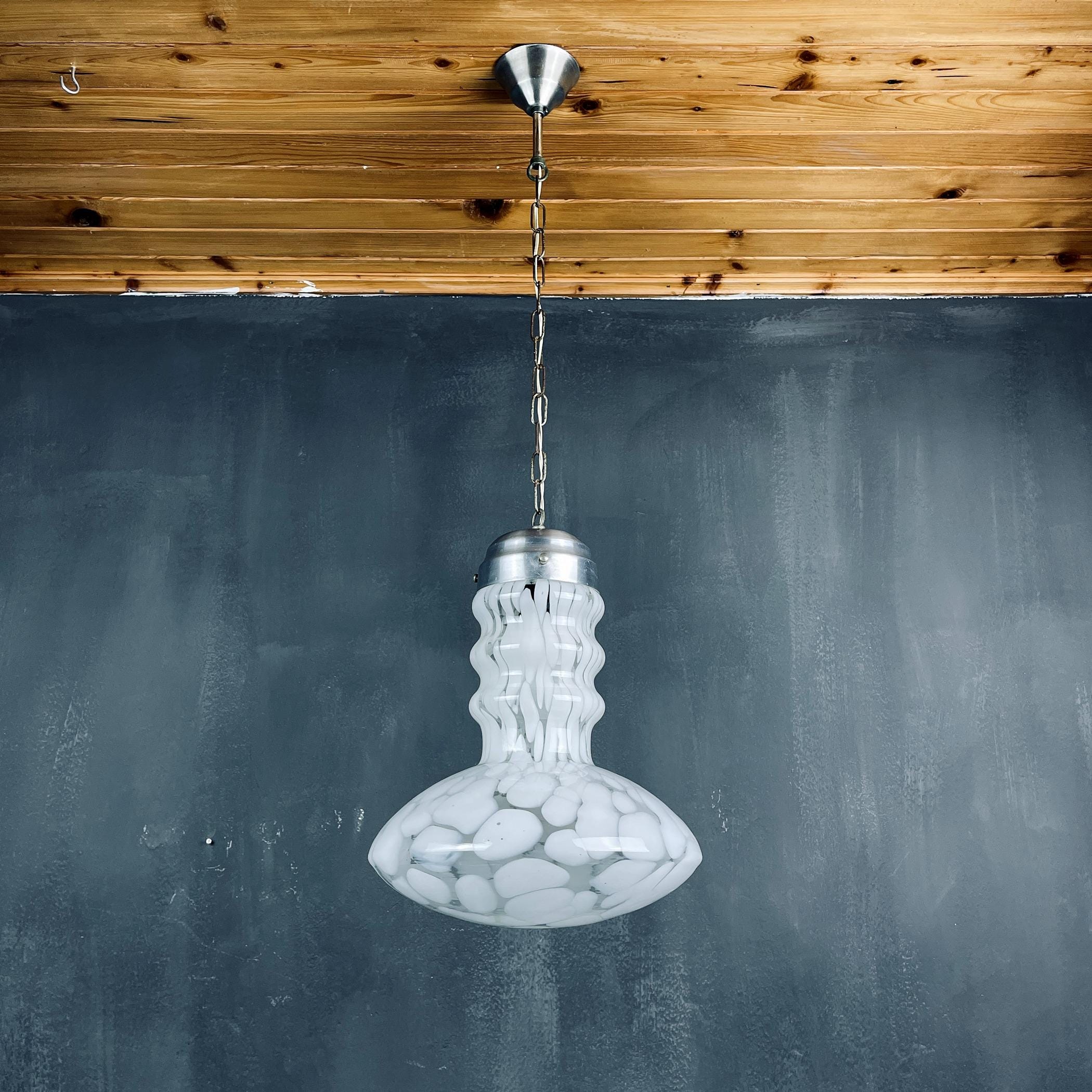 White murano pendant lamp by Carlo Nason for Mazzega, Italy 1960s