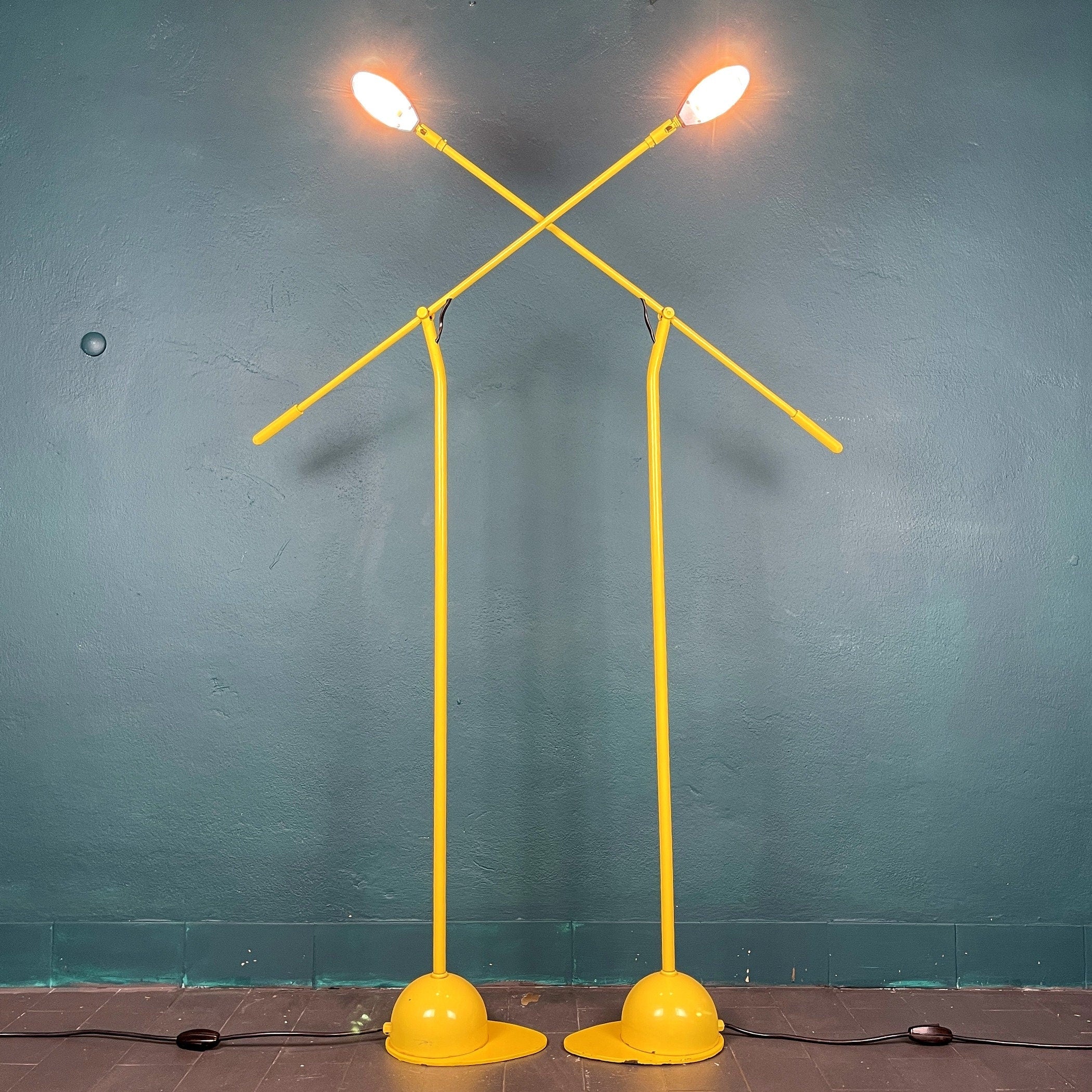 Pair of yellow floor lamps Yugoslavia 1960s Industrial Mid-century lighting Space age