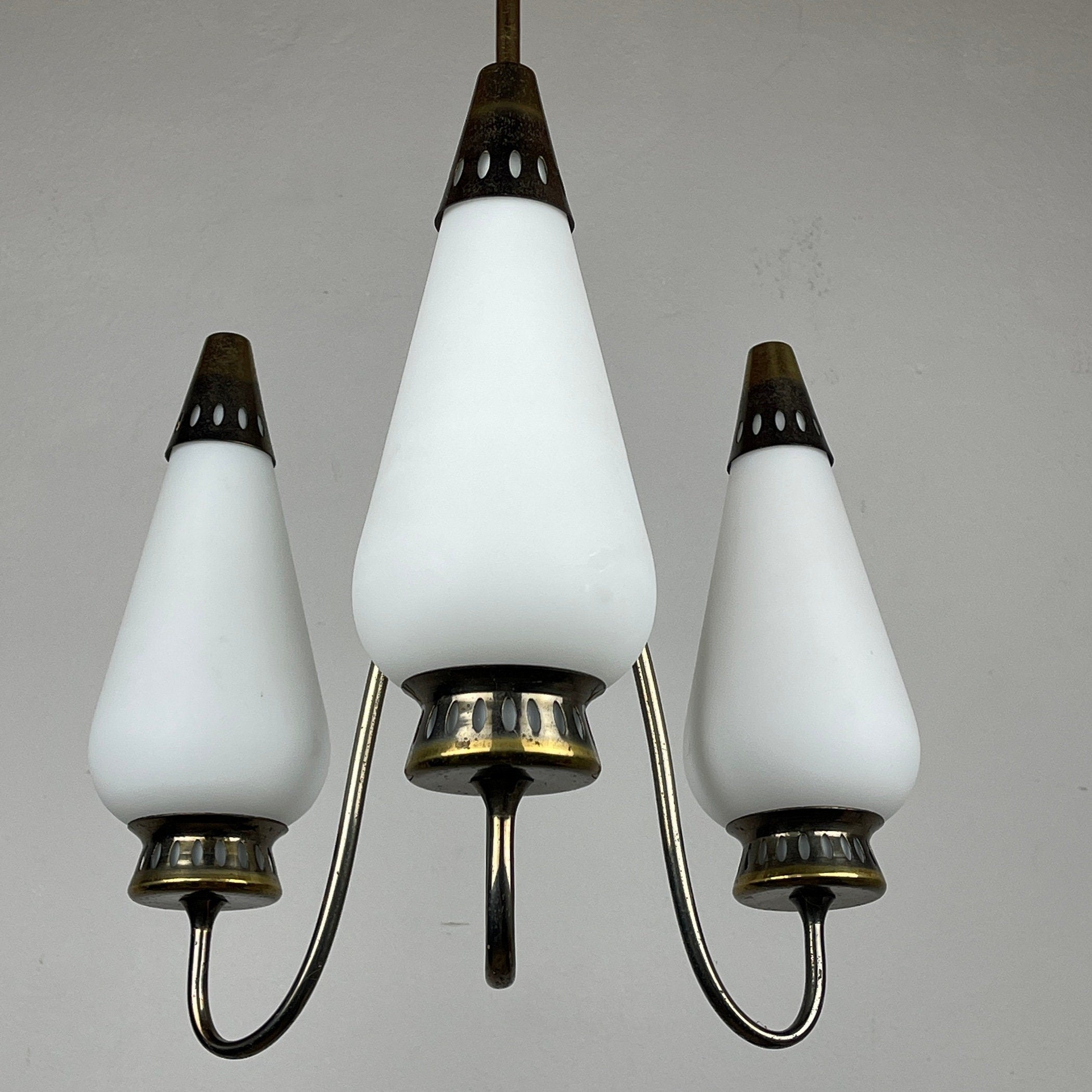 Vintage brass chandelier Italy 1950s Mid-century Art Deco design