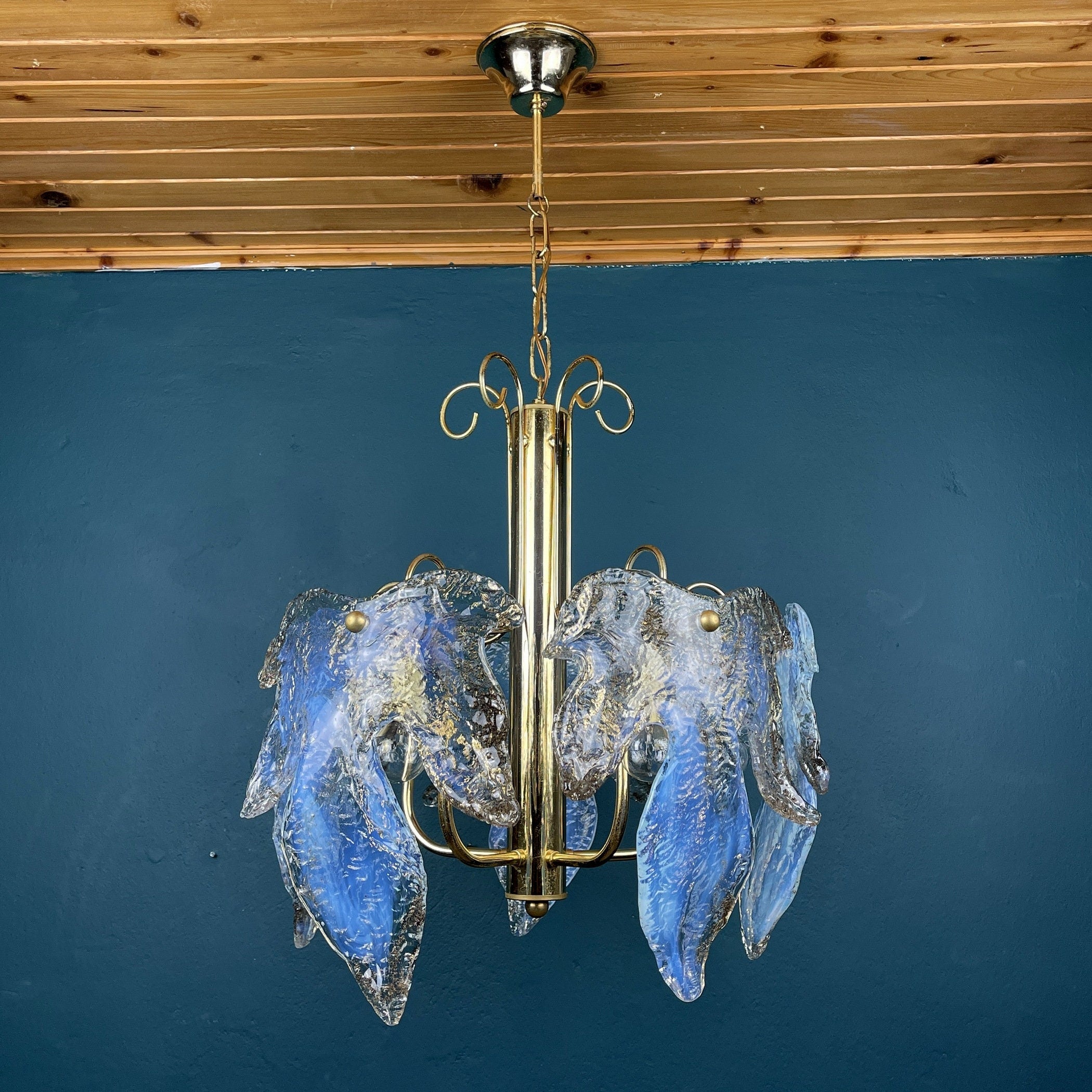 Vintage Murano Ice glass chandelier Italy 1970s Mid-century modern italian lighting