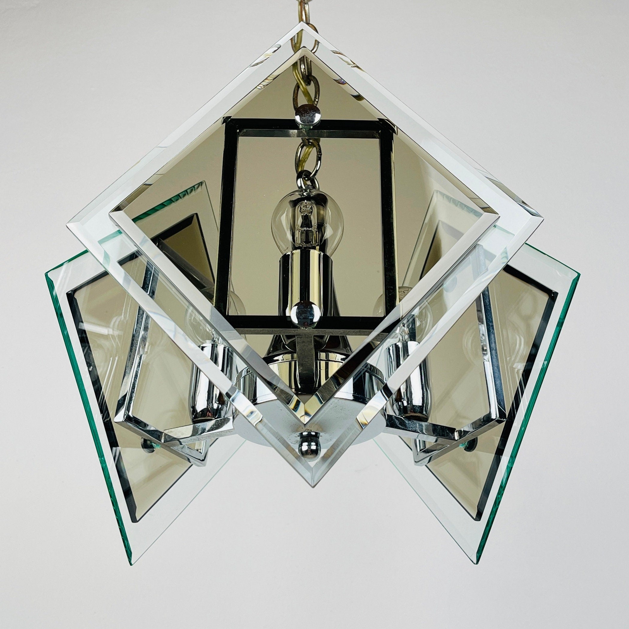 Vintage art glass pendant lamp by Fontana Arte, Italy 1970s, Art deco, MCM mid-century