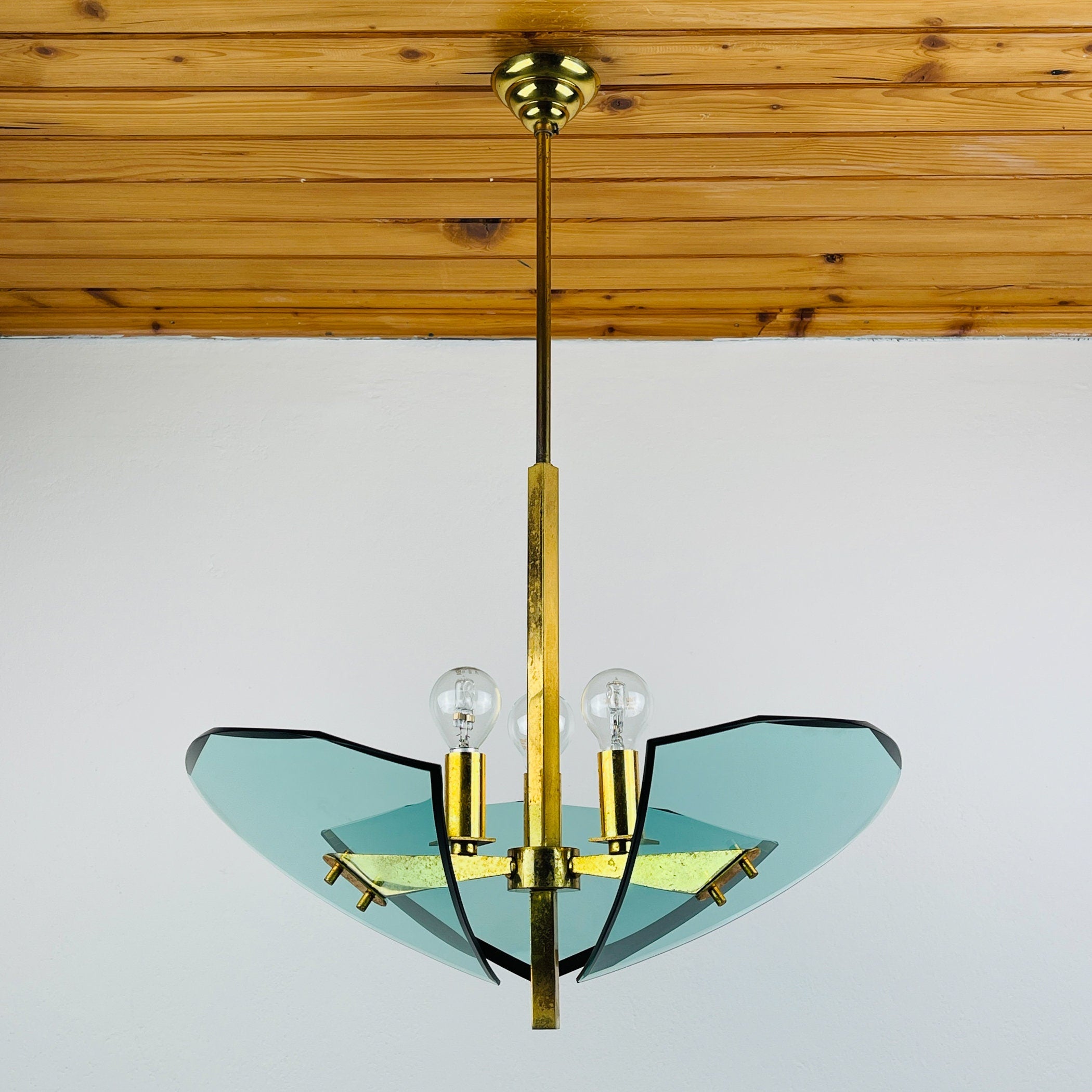 Vintage art glass pendant lamp by Fontana Arte, Italy 1950s, Art deco, MCM