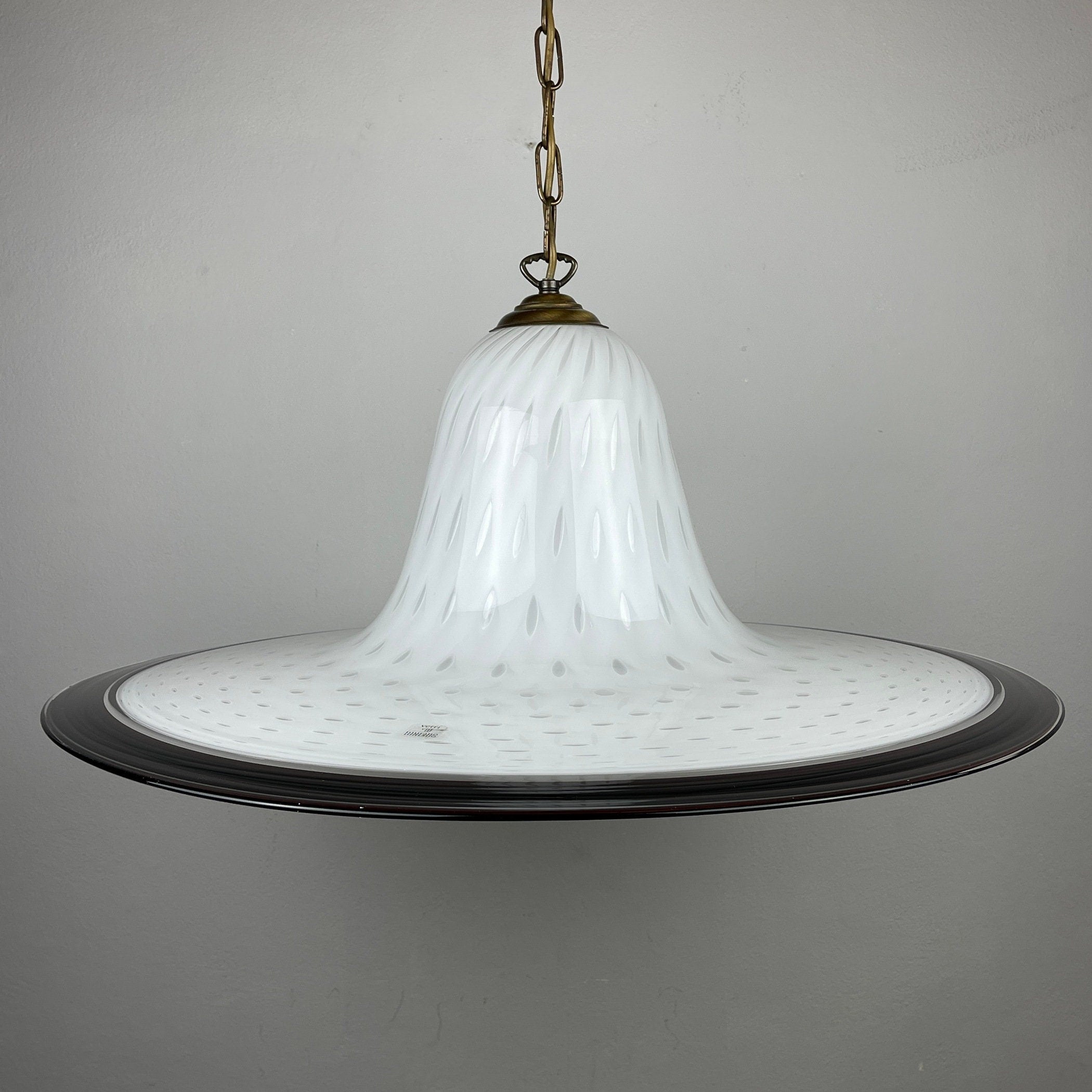 Vintage White Murano Glass Pendant Lamp: Mid-Century Italian Lighting