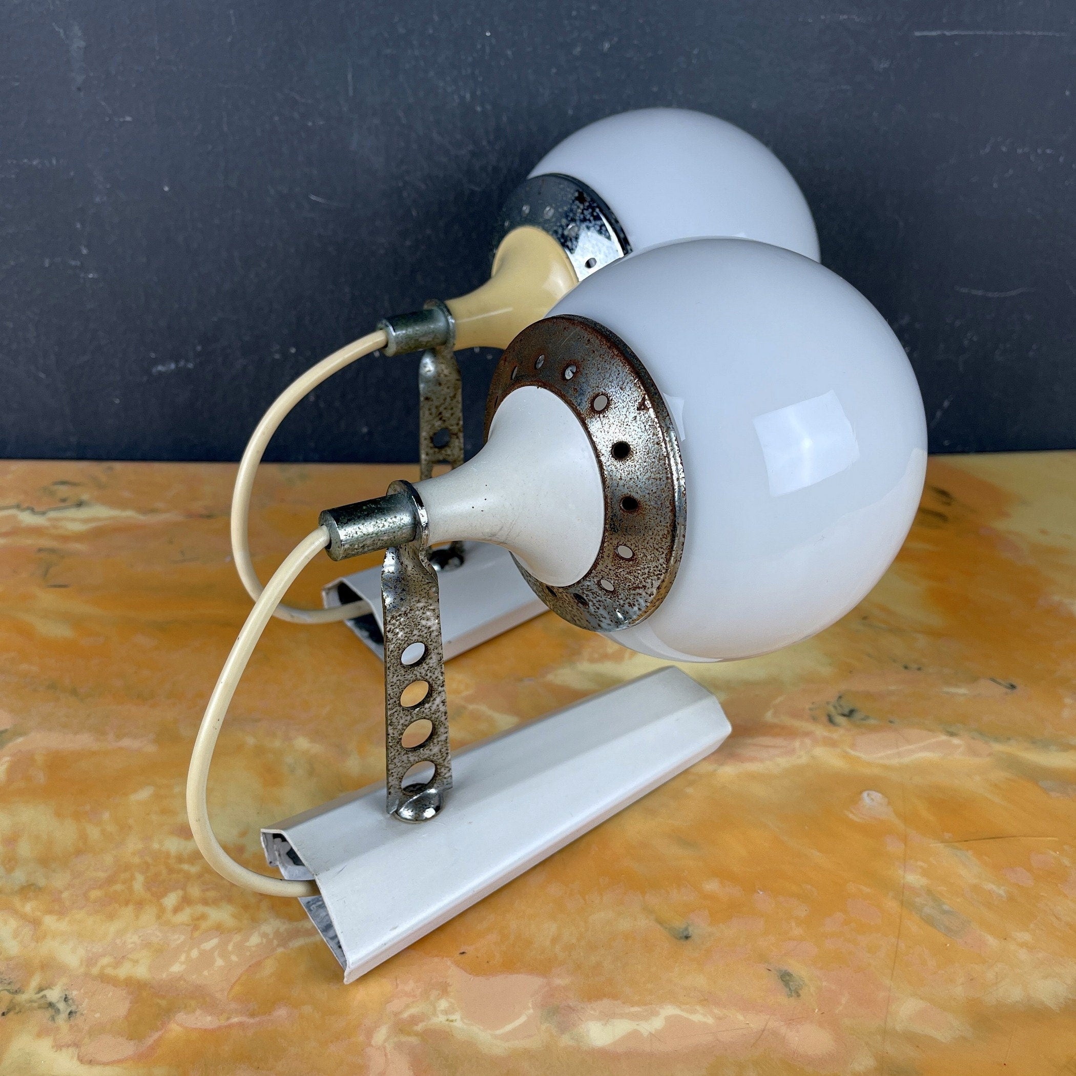 Pair of mid-century white sconces Targetti Sankey Italy 1960s Retro wall lamps space age