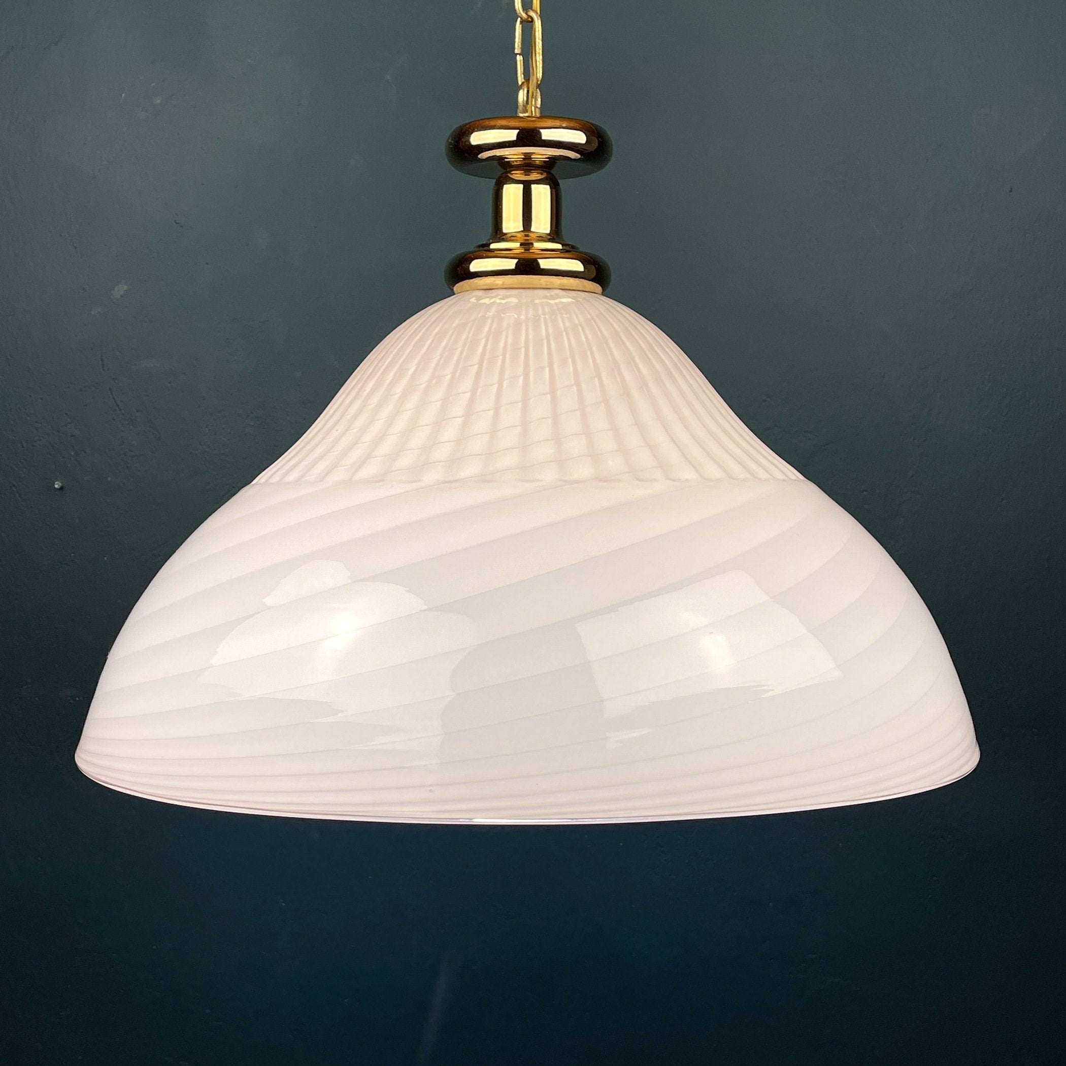 Vintage Murano Glass Pendant Lamp: Swirl Italian Lighting, 1970s