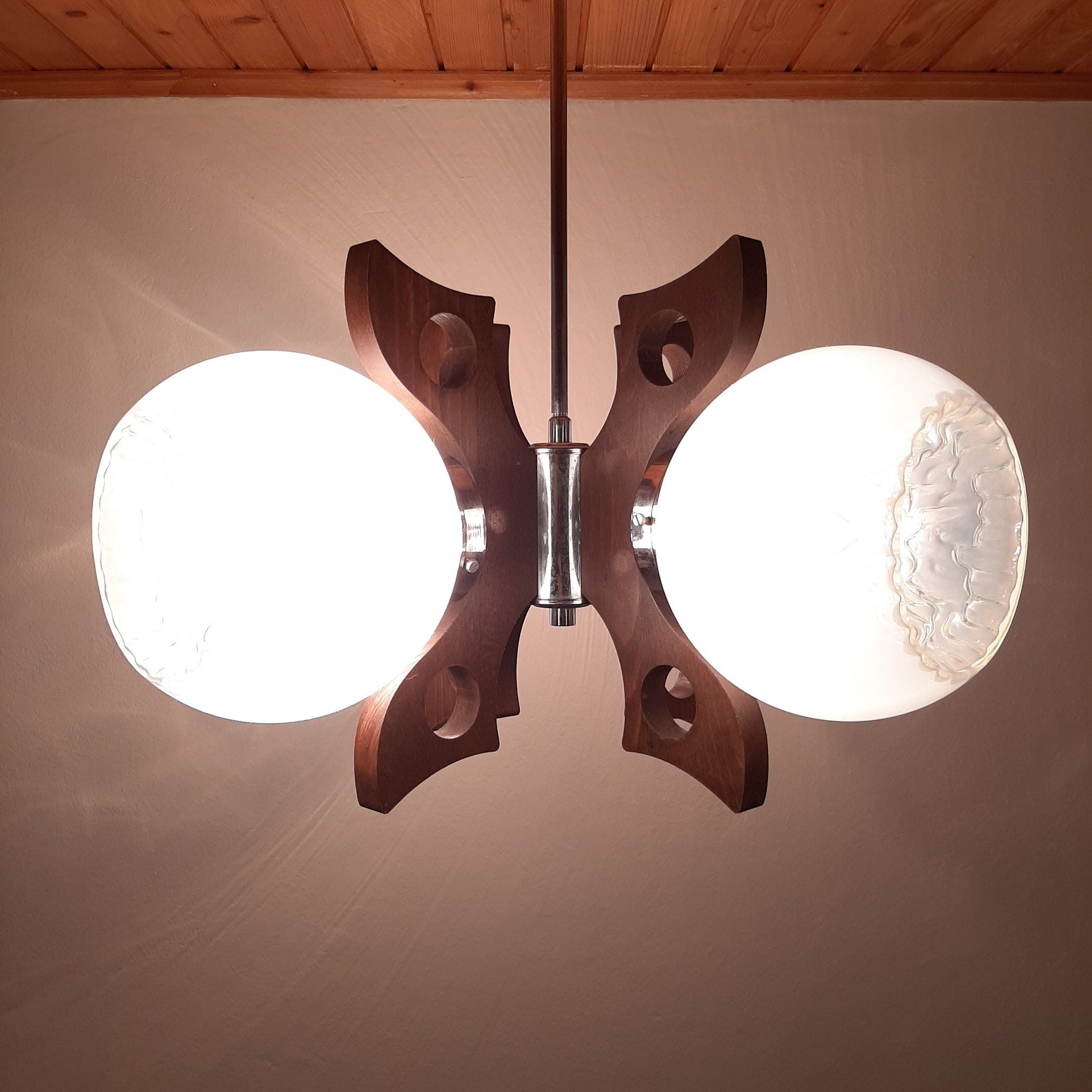 Mid-Century Mazzega Murano Glass Pendant Lamp - 70s Space Age Lighting
