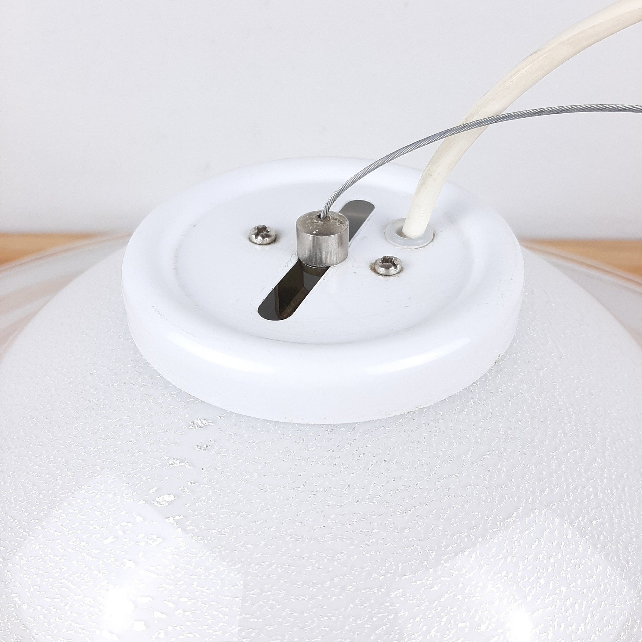 XL Mid-century white murano glass pendant lamp Italy 1970s Retro lighting Space age