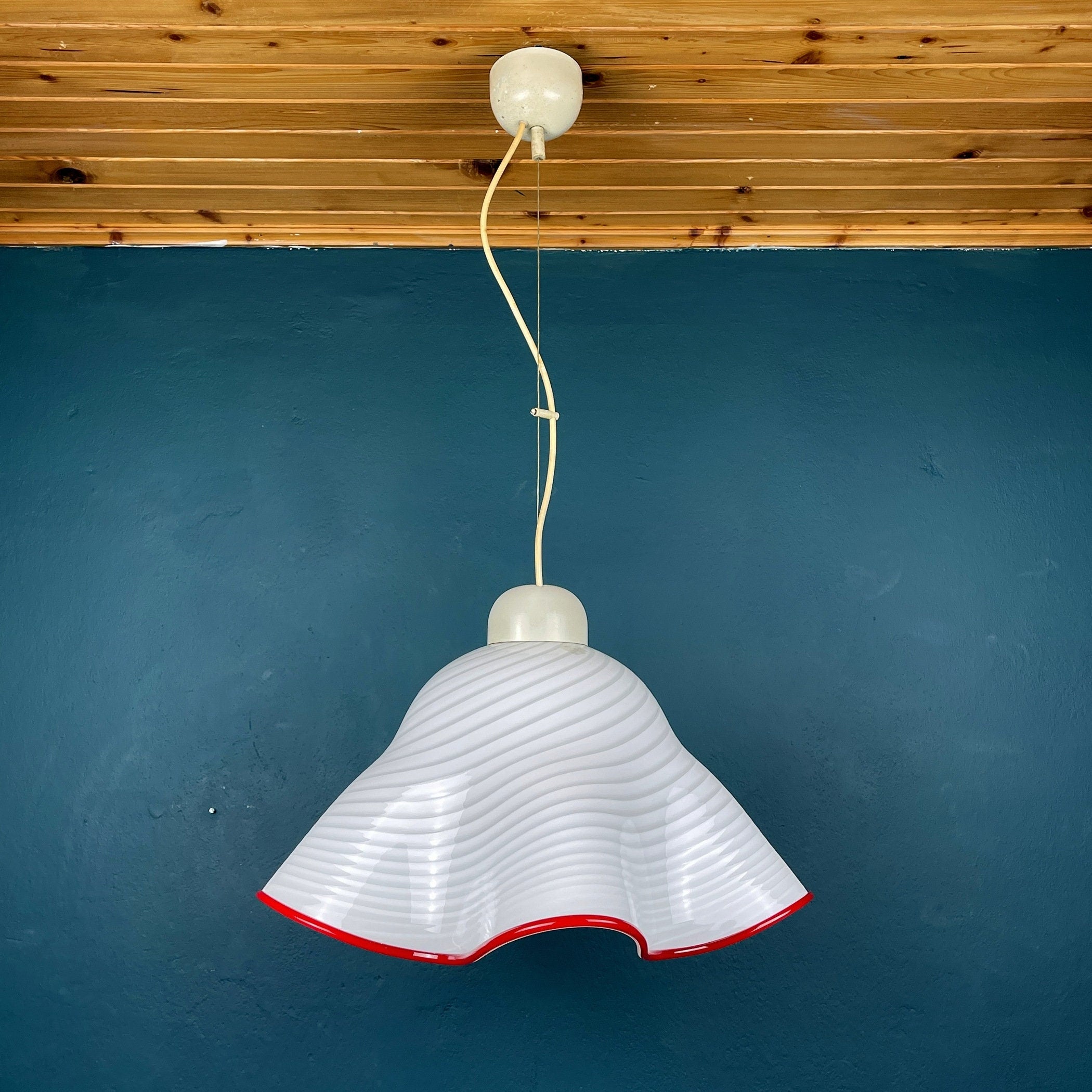 Vintage Murano Pendant Lamp Fazzoletto Vetri Murano, Italy 1970s, Mid-century Modern Italian Design