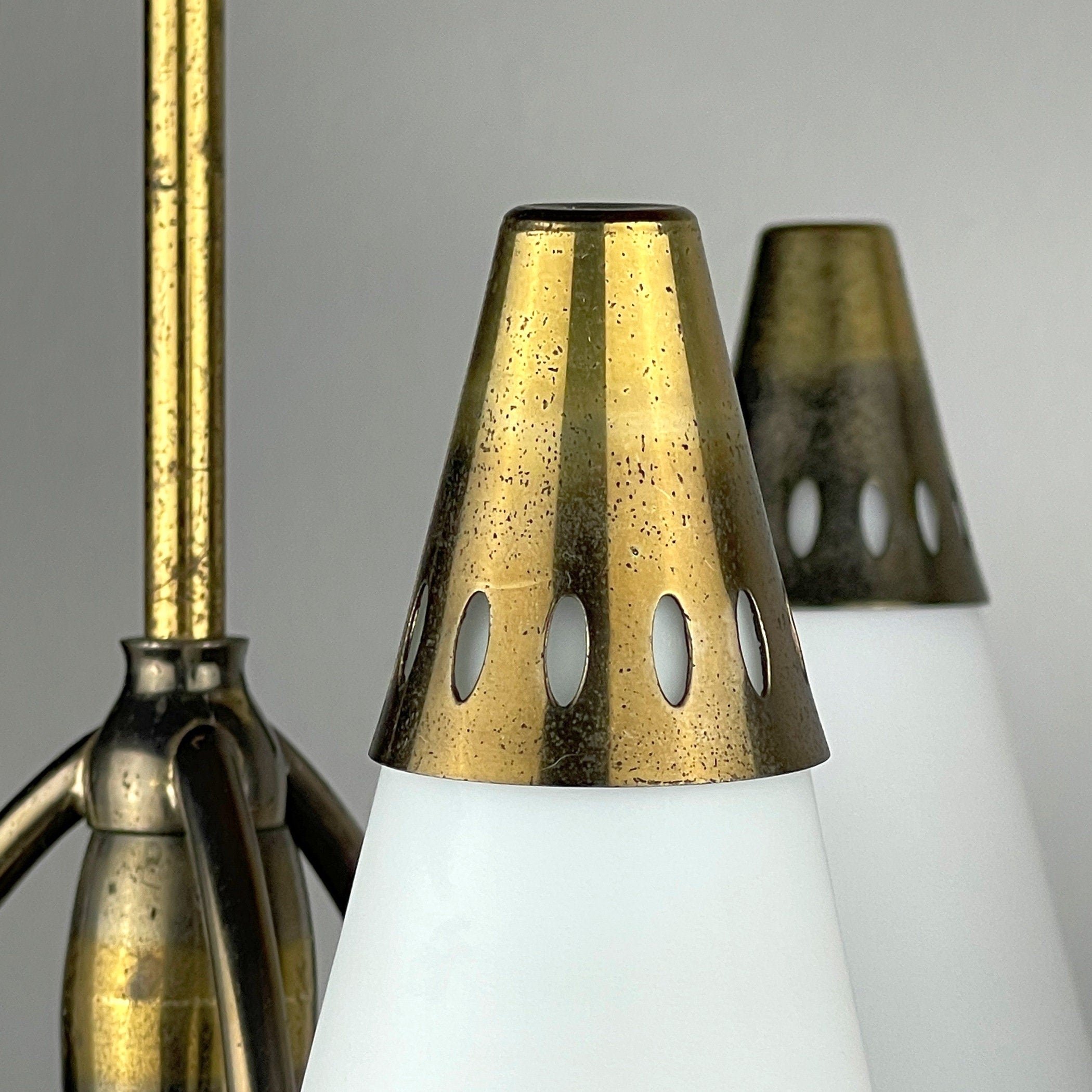 Vintage brass chandelier Italy 1950s Mid-century Art Deco design