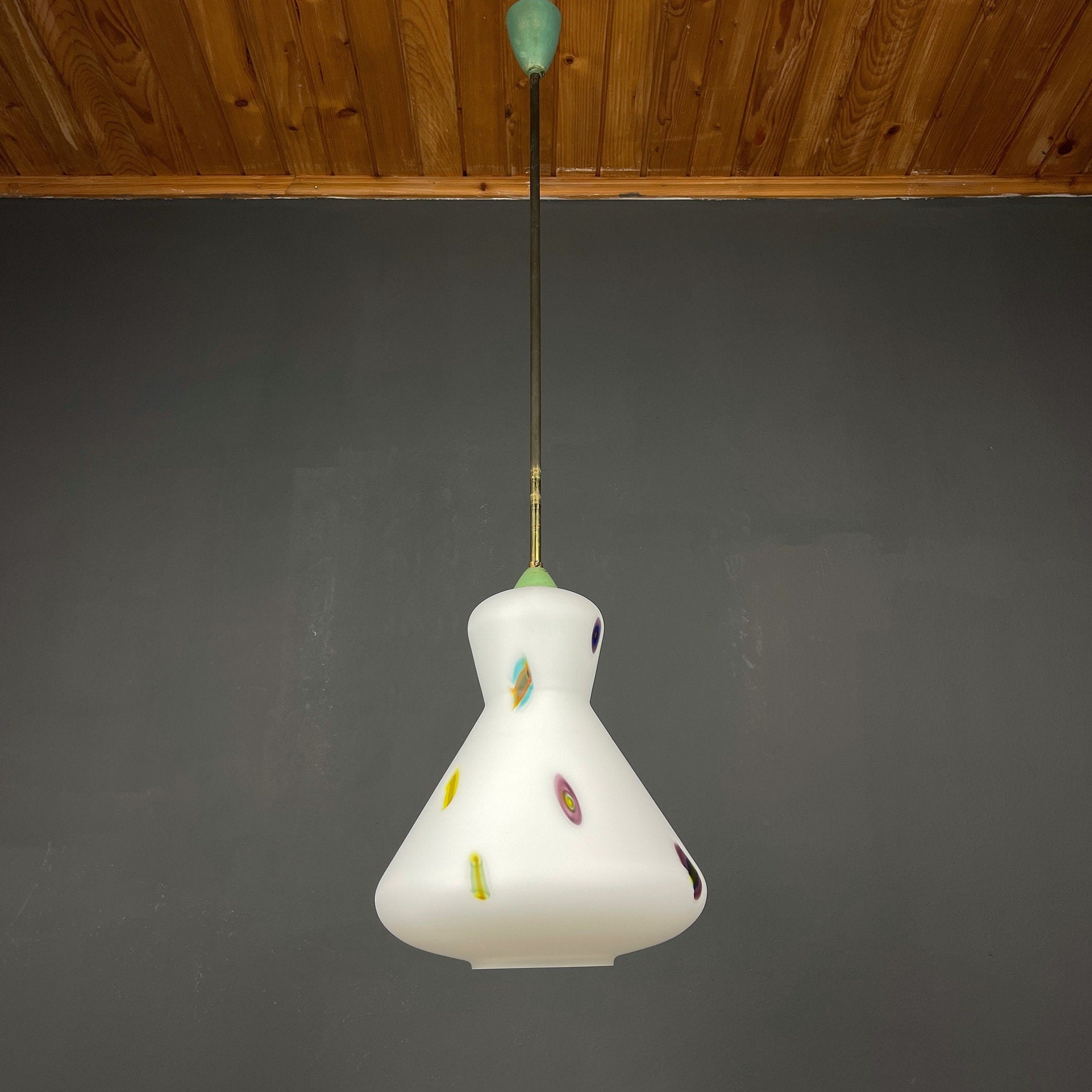 Mid-century multicolor opaline murano glass pendant lamp by Stilnovo Italy 1950s