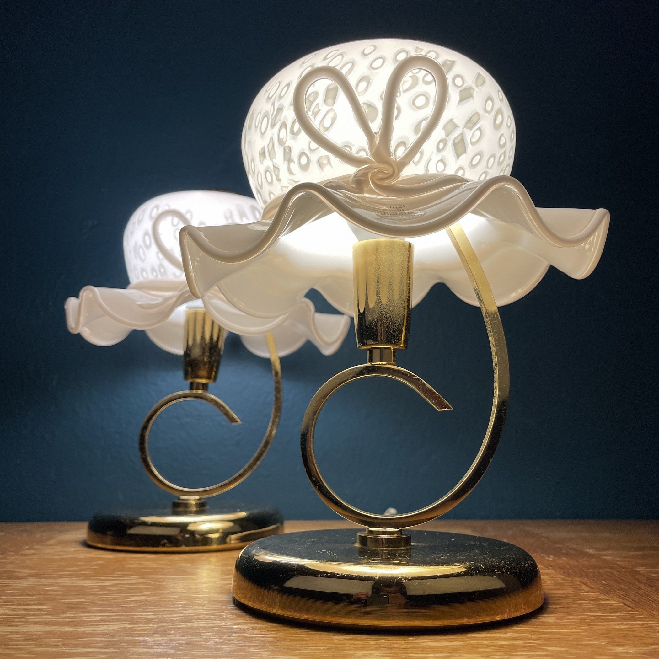 Pair of Pink Murano Glass Table Lamps: Italian Mid-Century Lighting