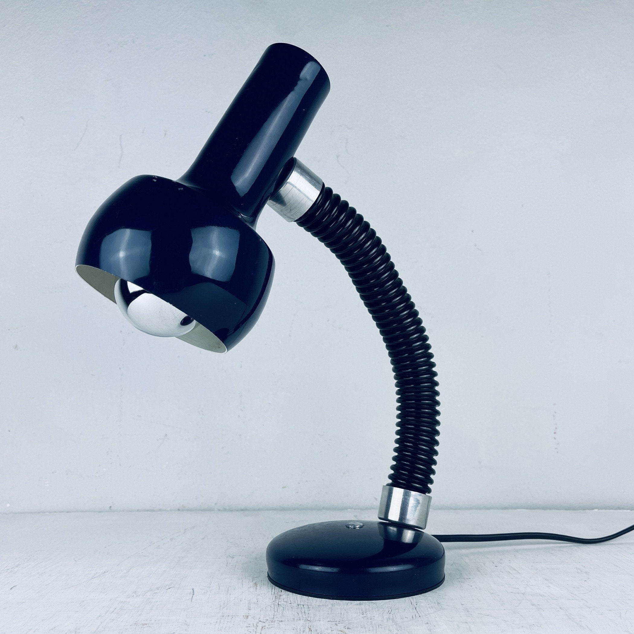 Mid-century goose blue desk lamp Italy 1970s metal retro table lamp