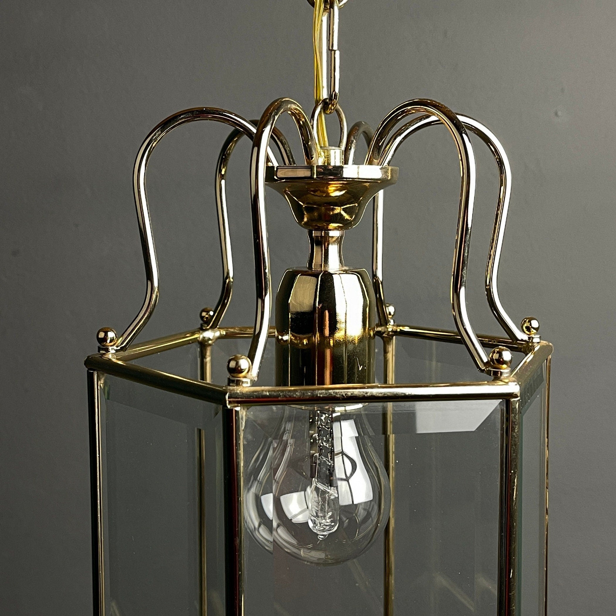 Vintage pendant lamp Italy '60s Brass Polished Glass Retro lighting Mid-century italian modern