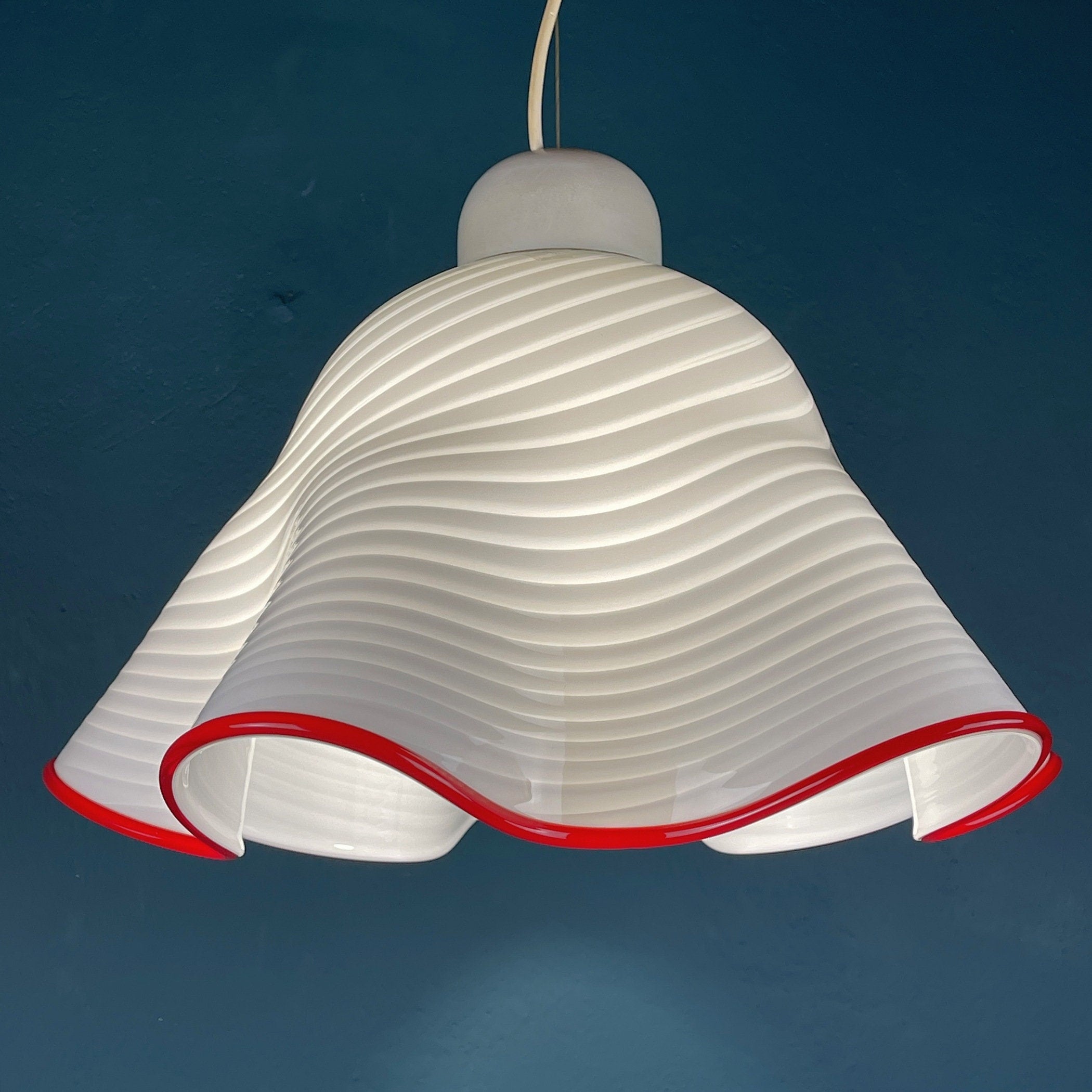 Vintage Murano Pendant Lamp Fazzoletto Vetri Murano, Italy 1970s, Mid-century Modern Italian Design