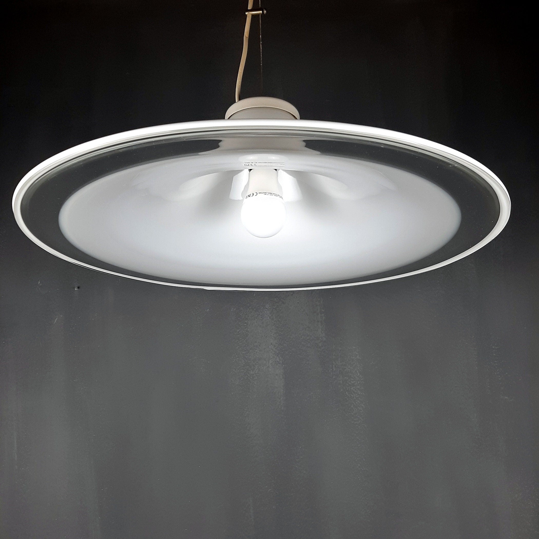 Murano glass white pendant lamp Italy 1970s Mid-century lighting XL ceiling lamp