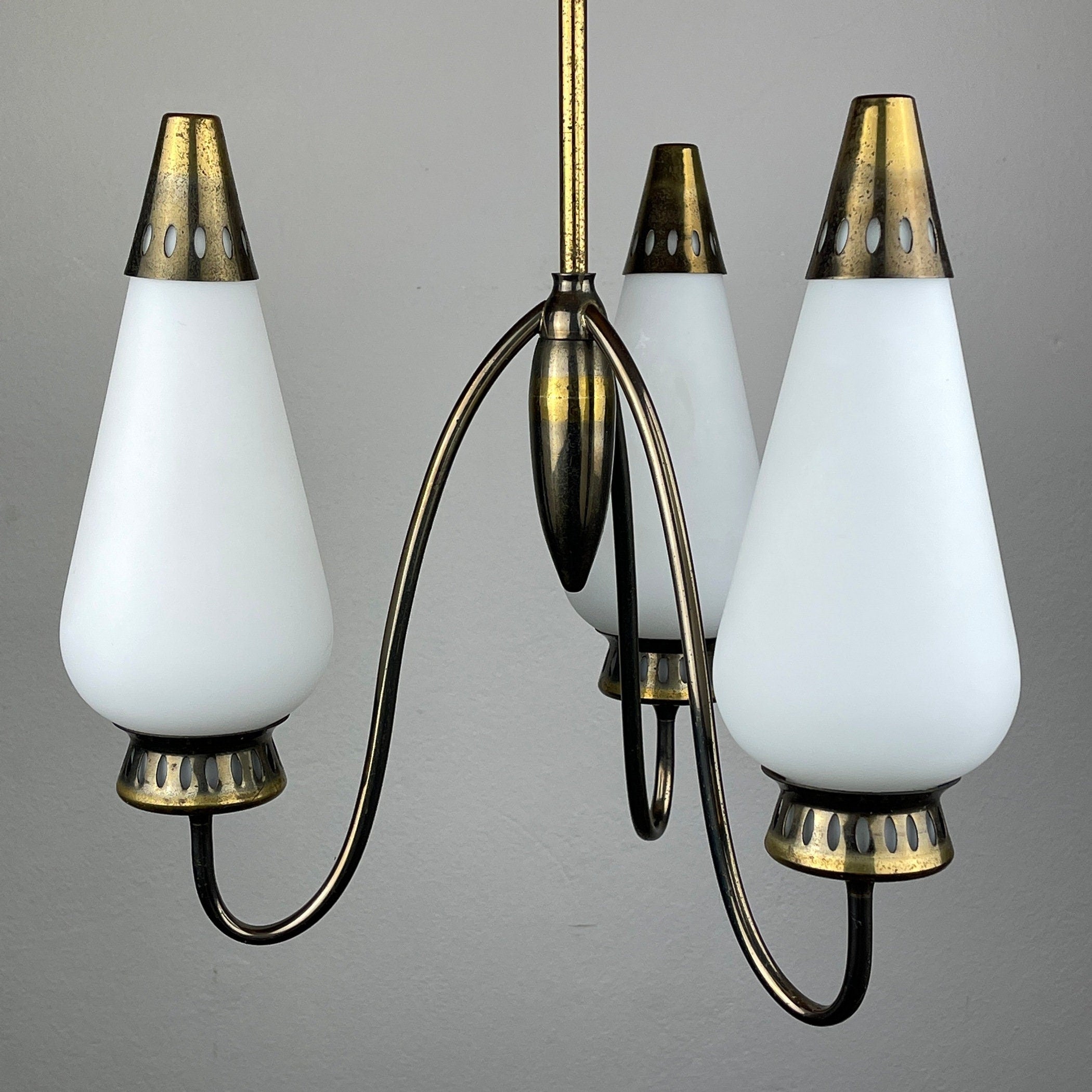 Vintage brass chandelier Italy 1950s Mid-century Art Deco design