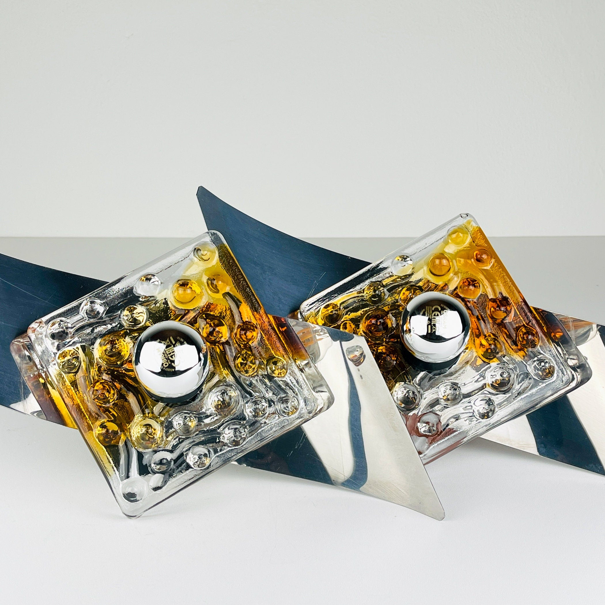 Vintage AV Mazzega Murano Wall Lamps: Mid-Century Italian Lighting, Set of 2
