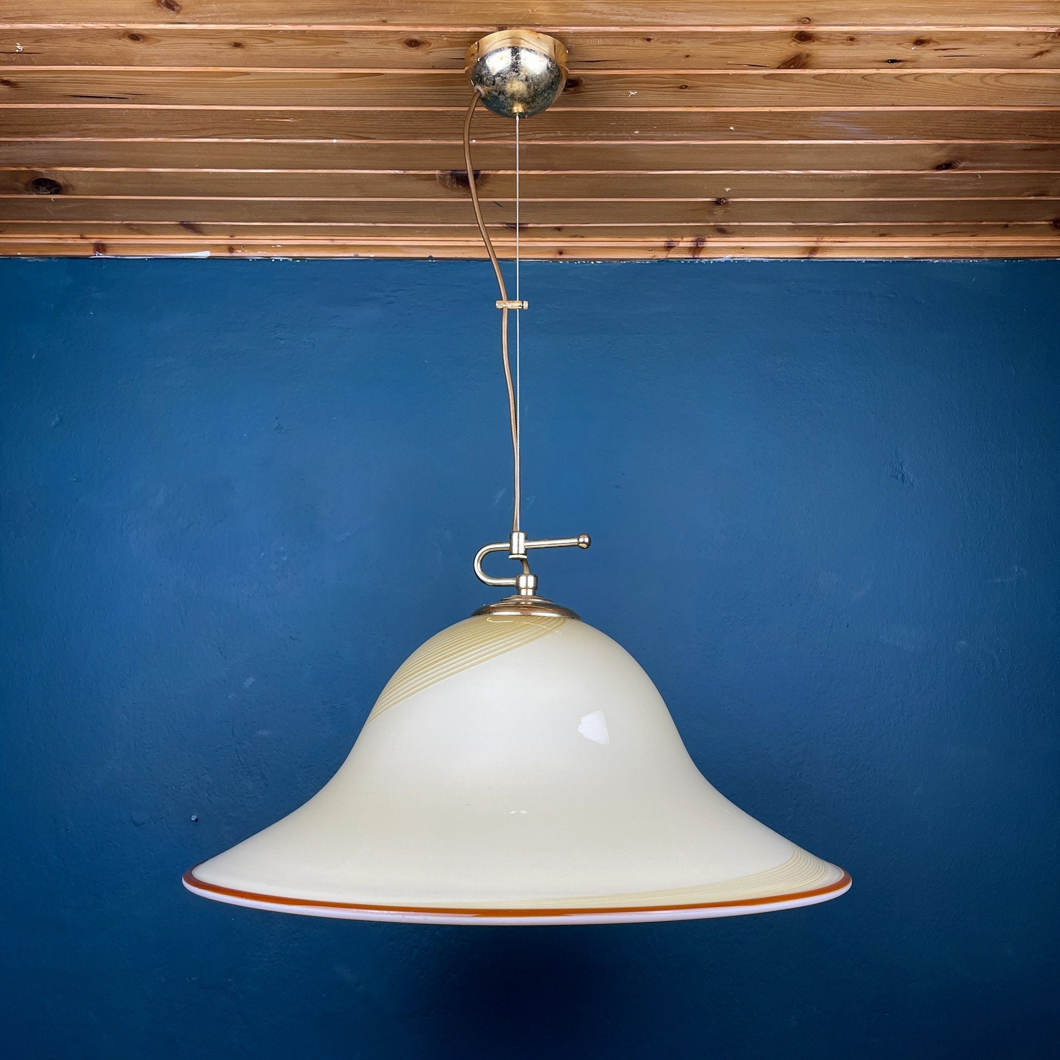 Vintage De Majo Murano Glass Pendant Lamp: Beige Mid-Century Lighting