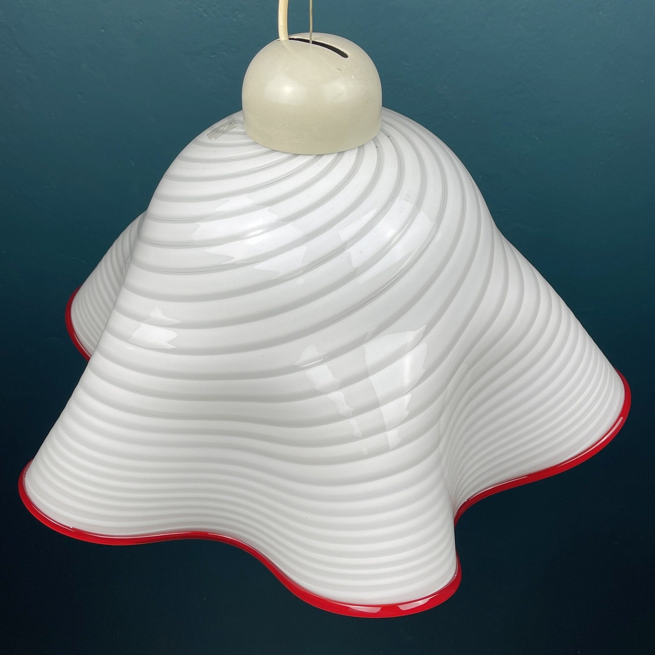 Vintage Murano Pendant Lamp Fazzoletto Vetri Murano, Italy 1970s, Mid-century Modern Italian Design