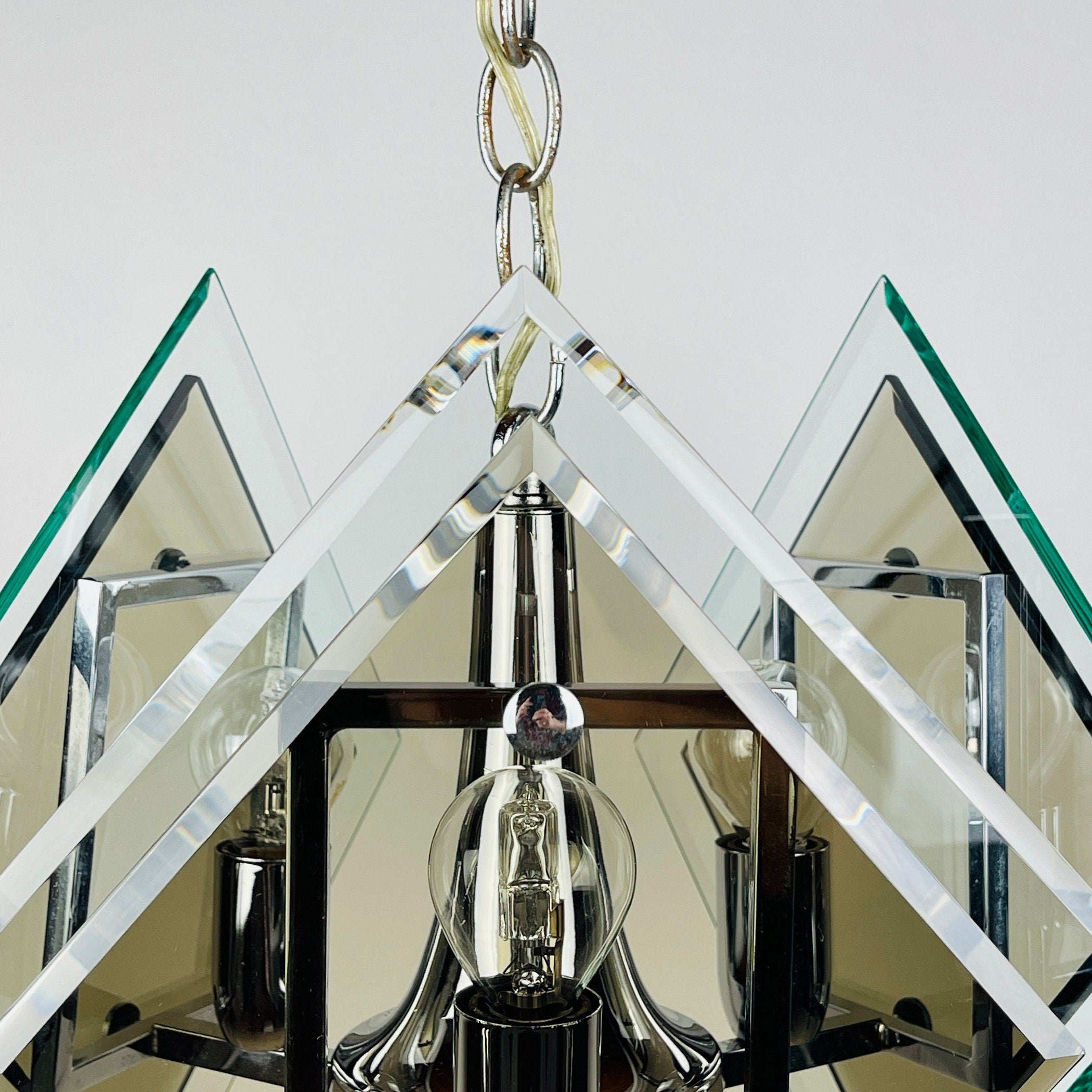 Vintage art glass pendant lamp by Fontana Arte, Italy 1970s, Art deco, MCM mid-century