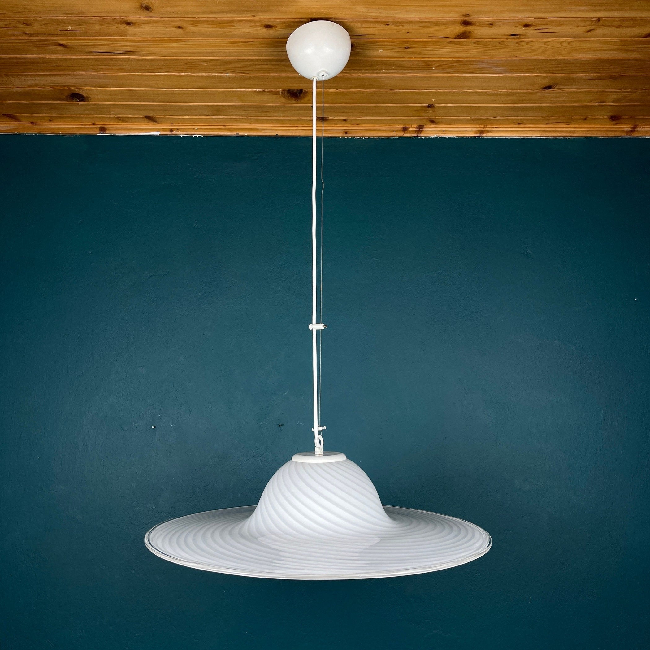 Vintage Swirl Murano Glass Pendant Lamp - Italian Mid-Century Lighting