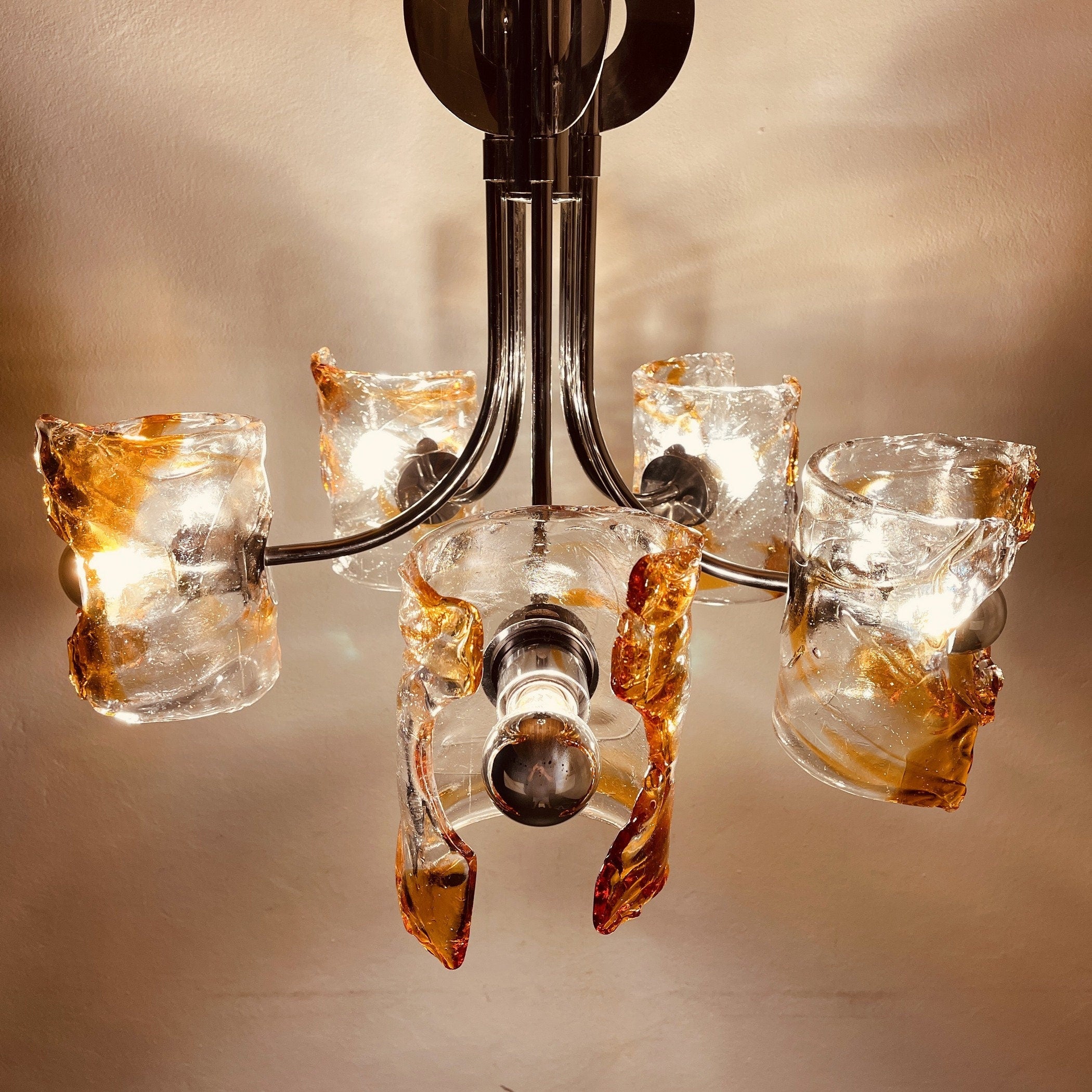 Vintage Murano chandelier Mazzega by Toni Zuccheri, Italy 1970s, Mid-century, Space age