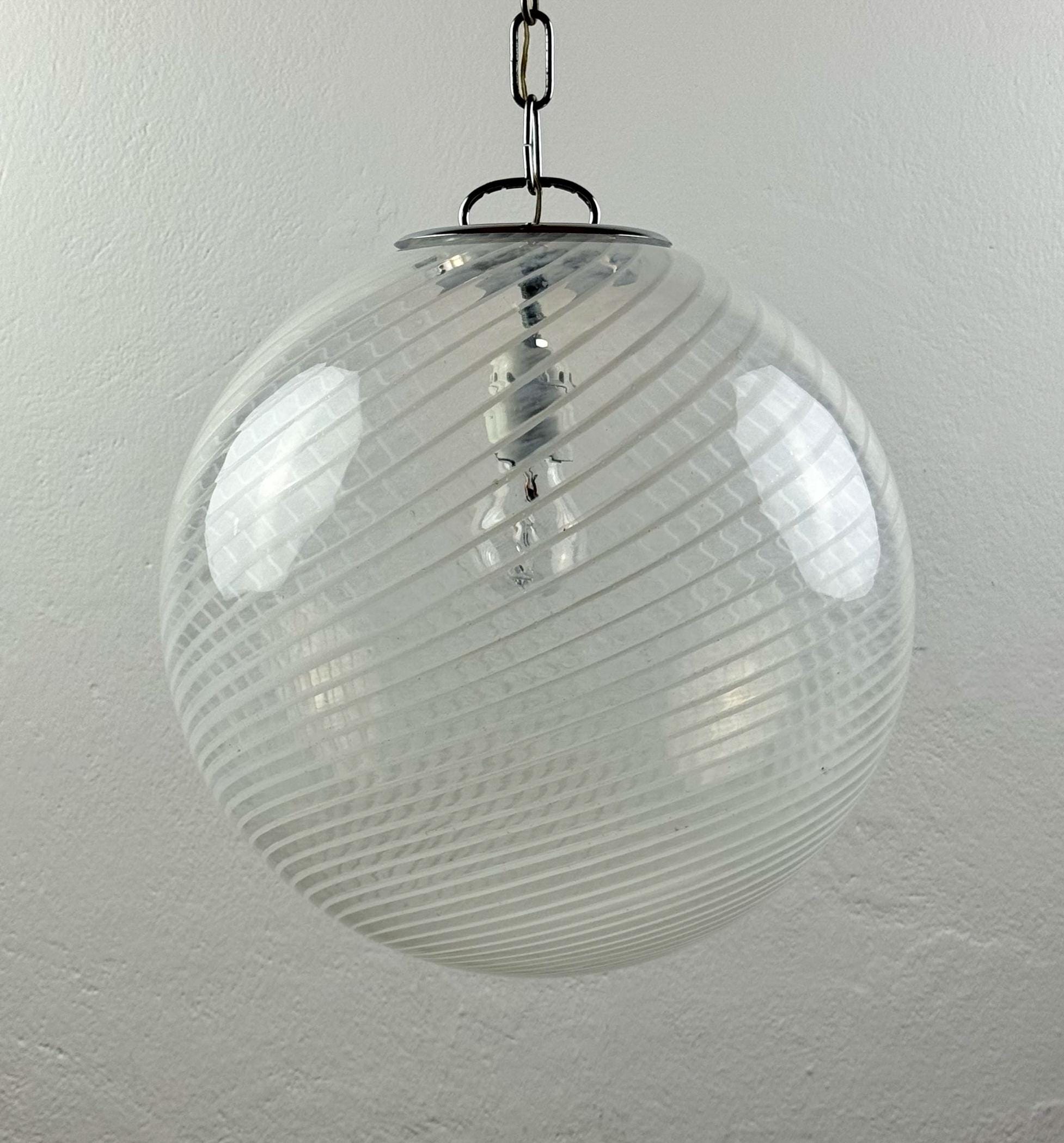 Vintage swirl murano pendant lamp, Italy 1970s