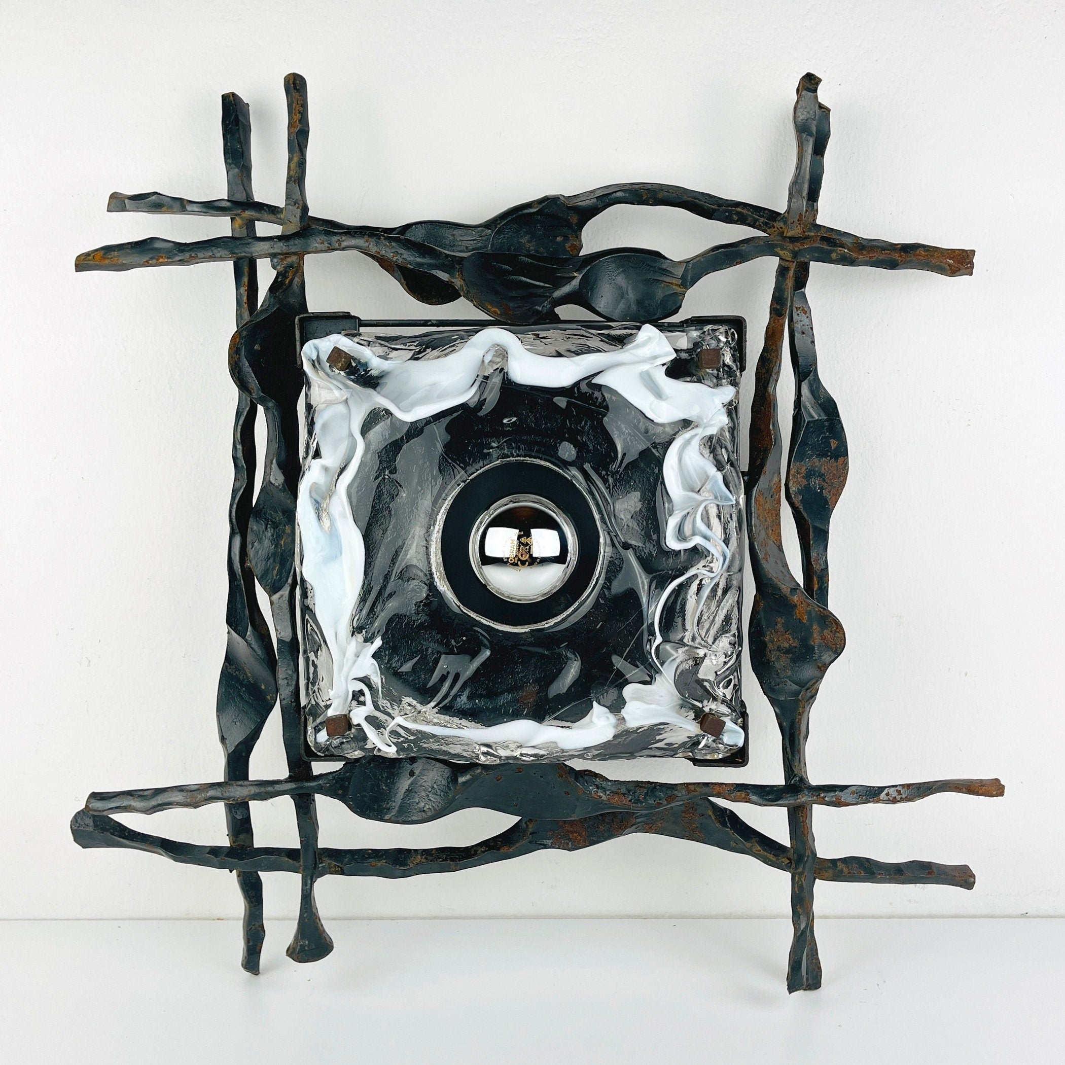 Large Iron Wall Lamp Brutalist, 1960s, Mid-Century Modern