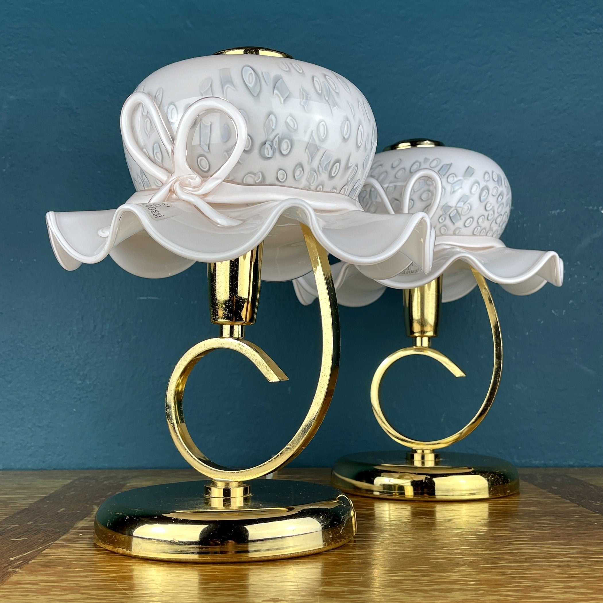 Pair of Pink Murano Glass Table Lamps: Italian Mid-Century Lighting