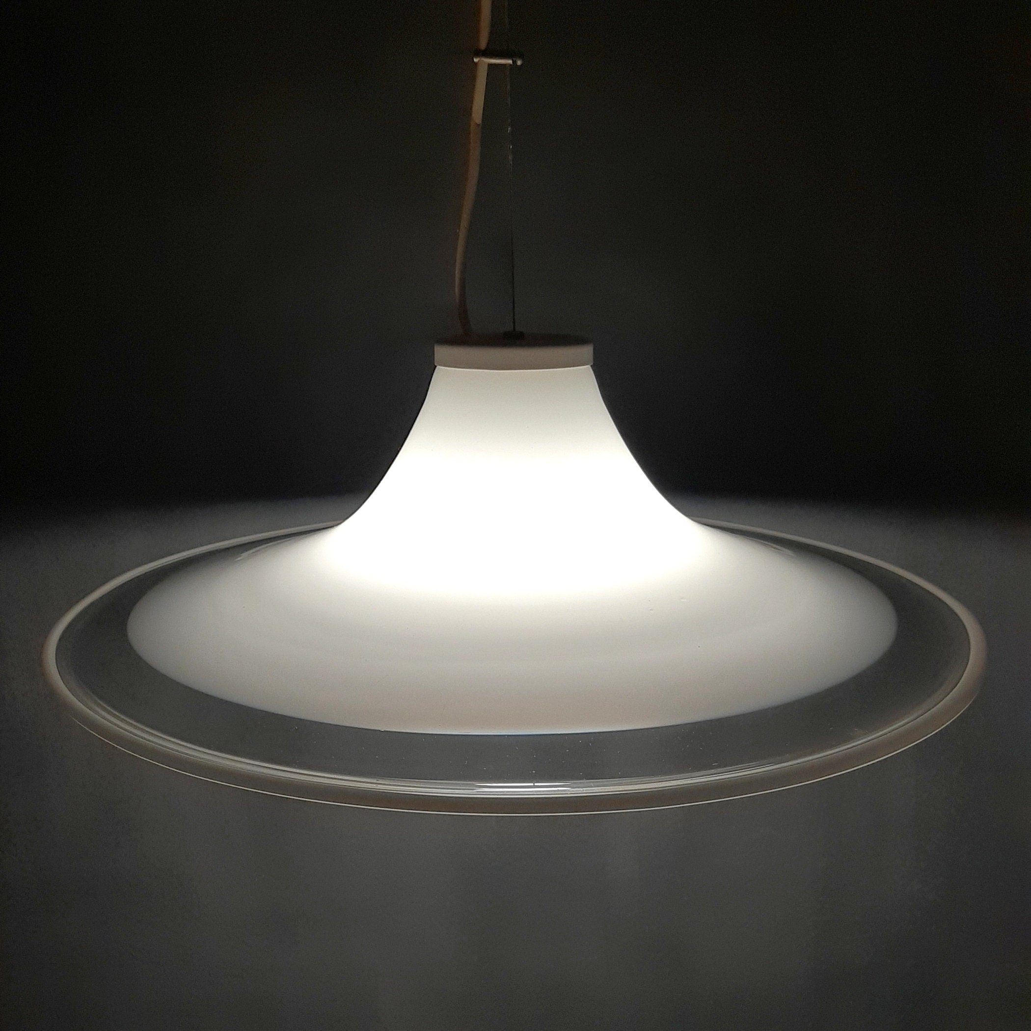 Murano glass white pendant lamp Italy 1970s Mid-century lighting XL ceiling lamp
