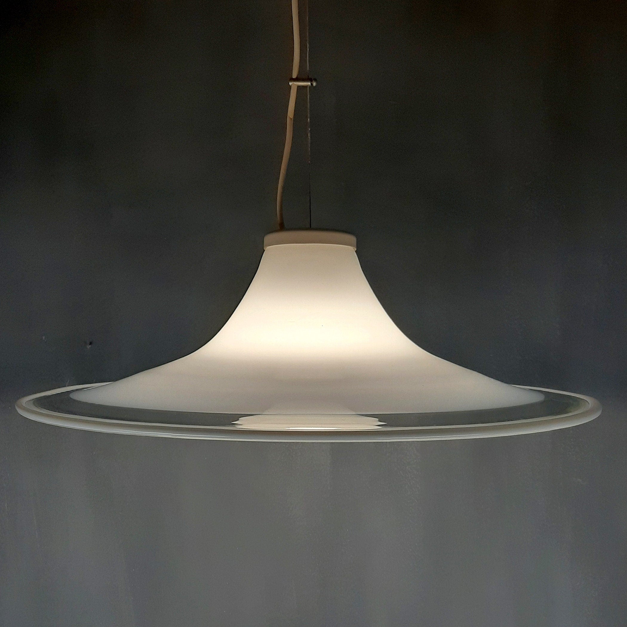 Murano glass white pendant lamp Italy 1970s Mid-century lighting XL ceiling lamp