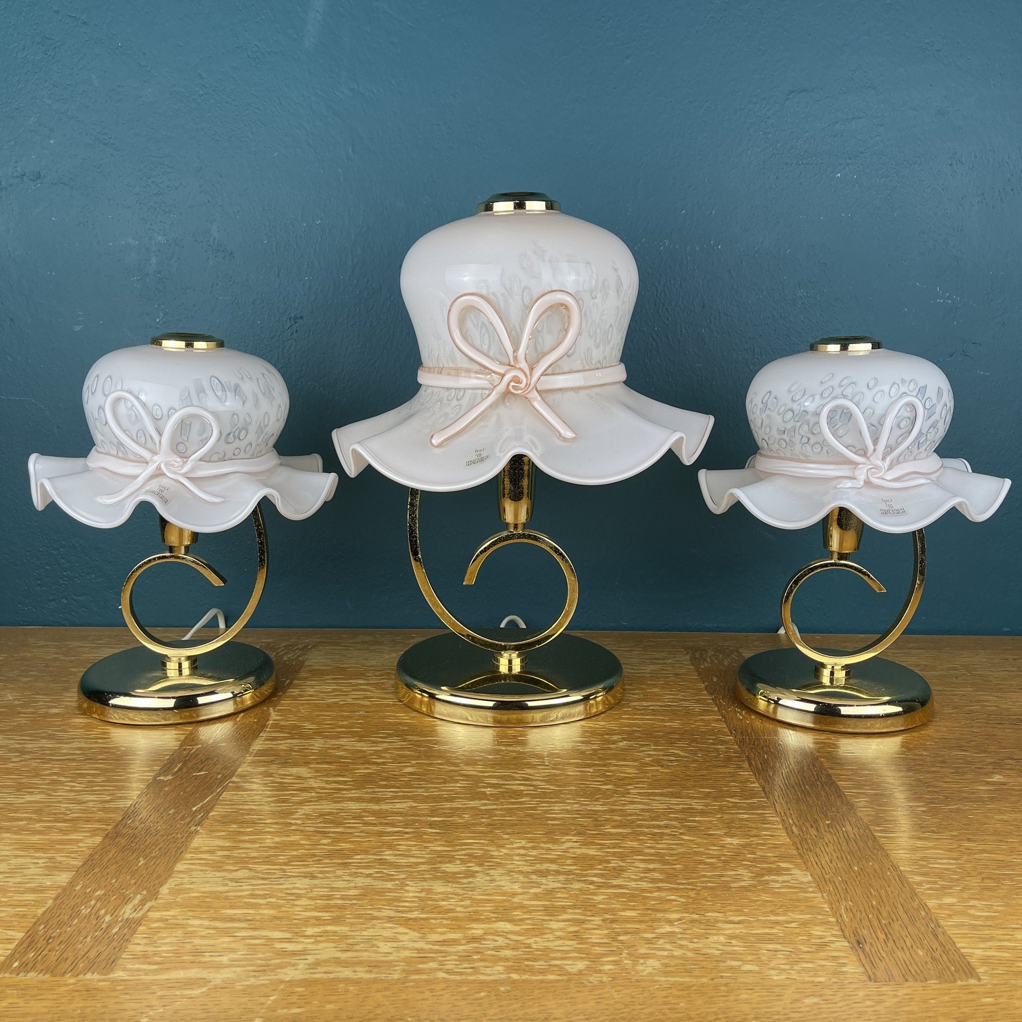 Pair of Pink Murano Glass Table Lamps: Italian Mid-Century Lighting