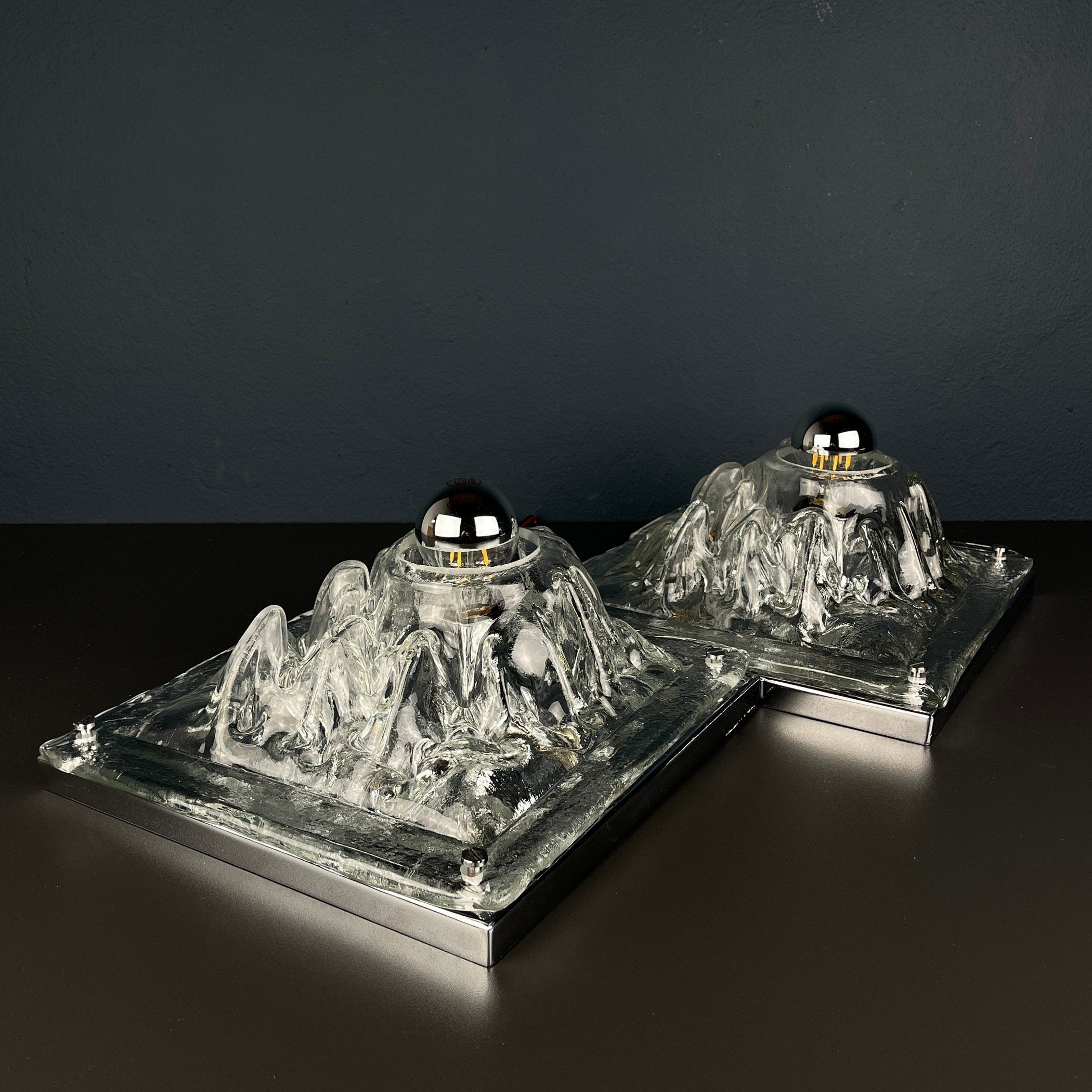 Vintage Murano Glass Wall Lamps - Angelo Brotto Polifemo - 1970s Italian Design, Set of 2