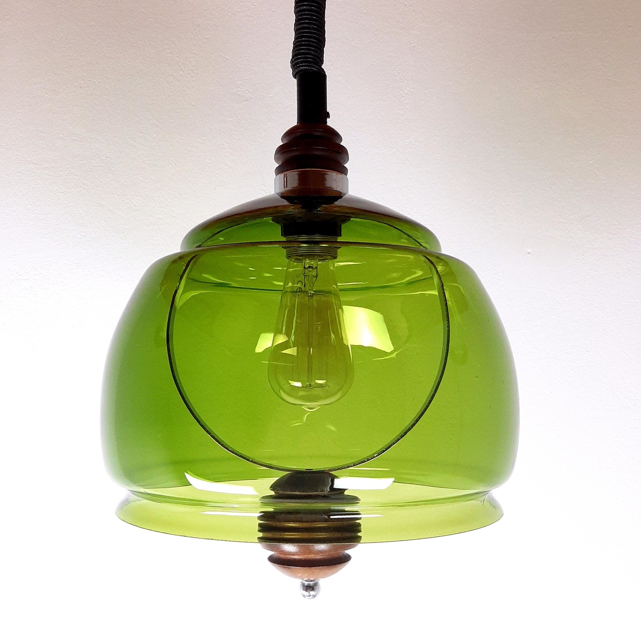 Vintage Green Glass Pendant Lamp: Mid-Century Modern Sijaj Hrastnik, Yugoslavia 1960s