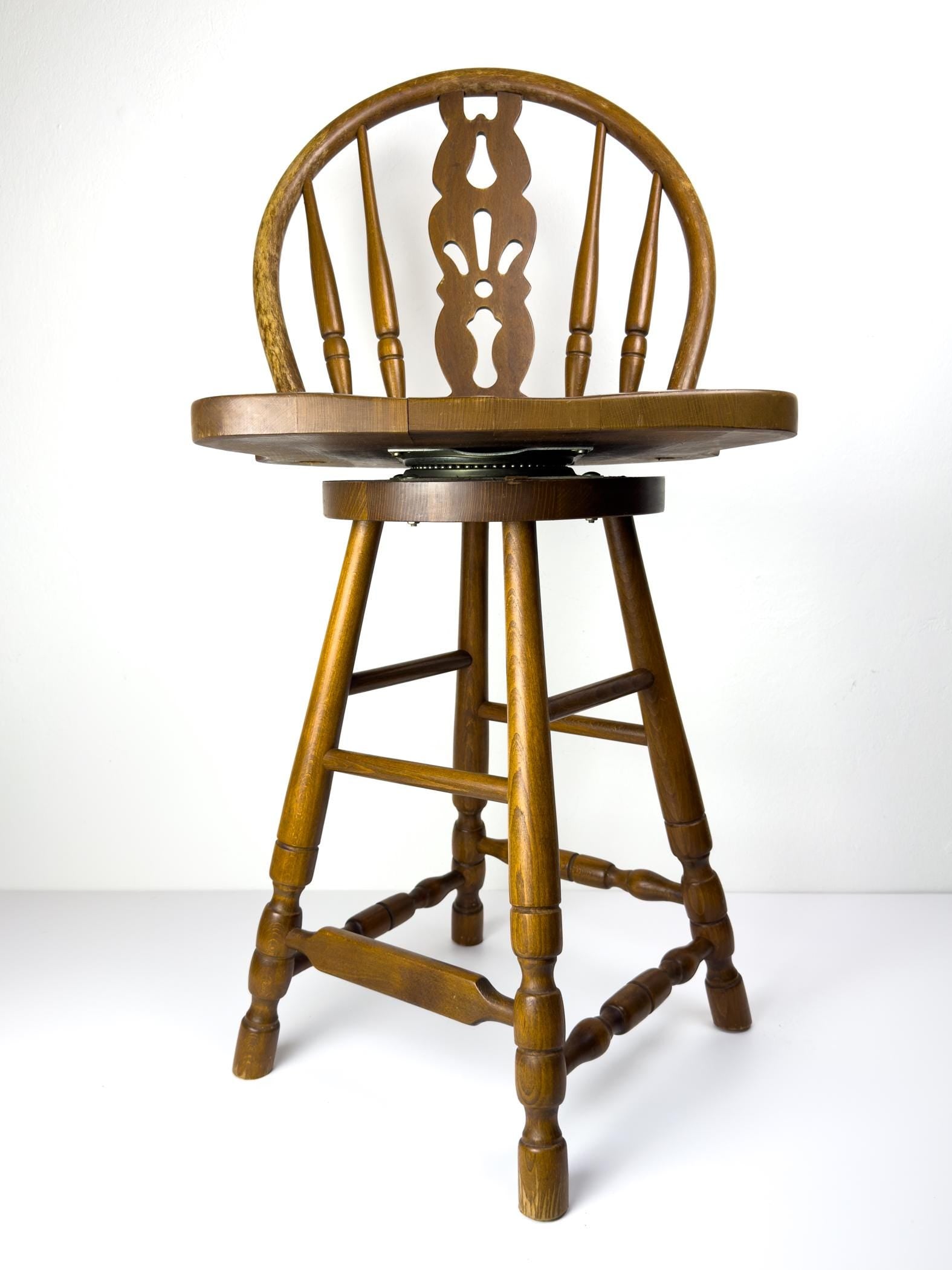 Vintage wooden bar swivel chair, Slovenia 1992