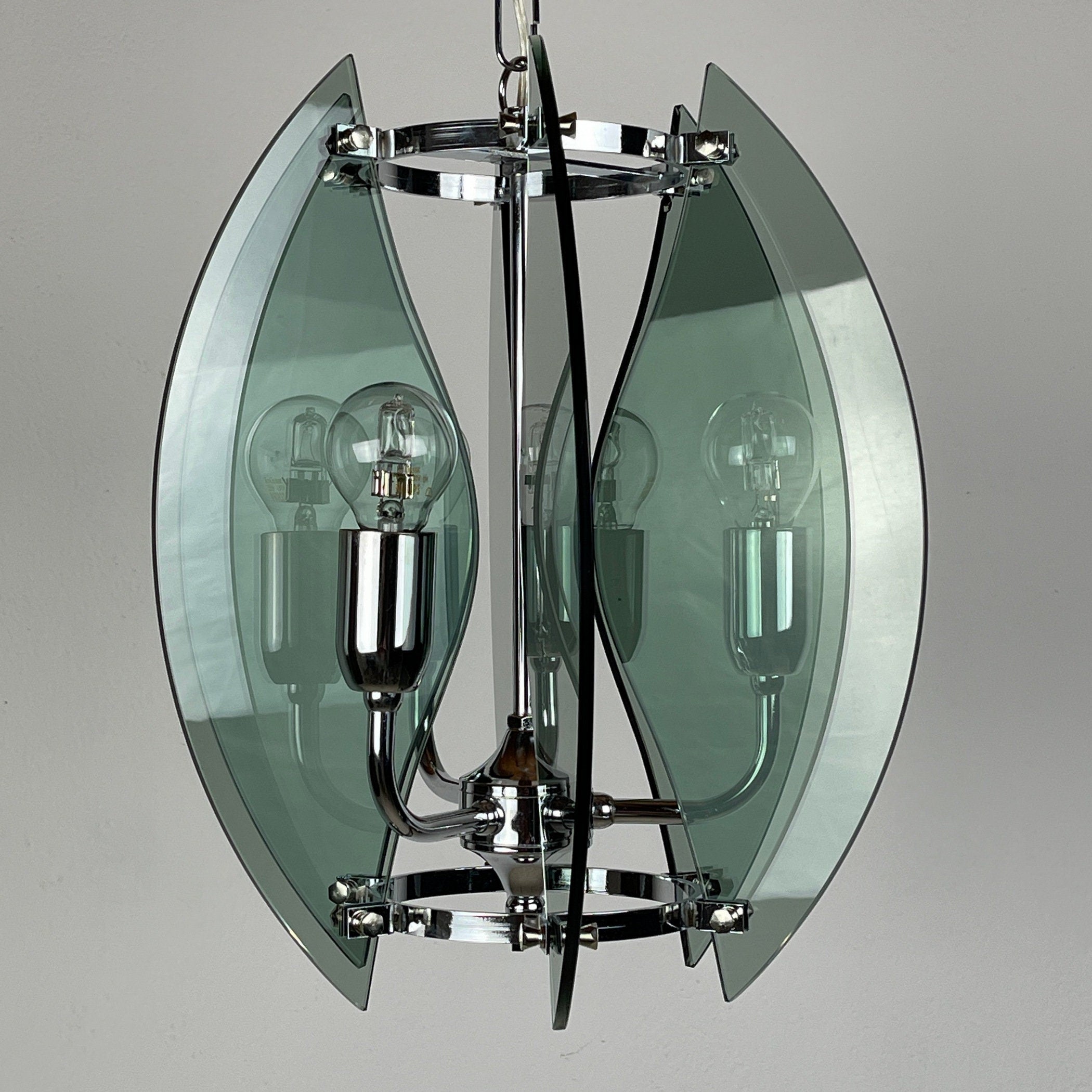 Veca Italian Chandelier: Mid-Century Smoked Glass Pendant Lamp