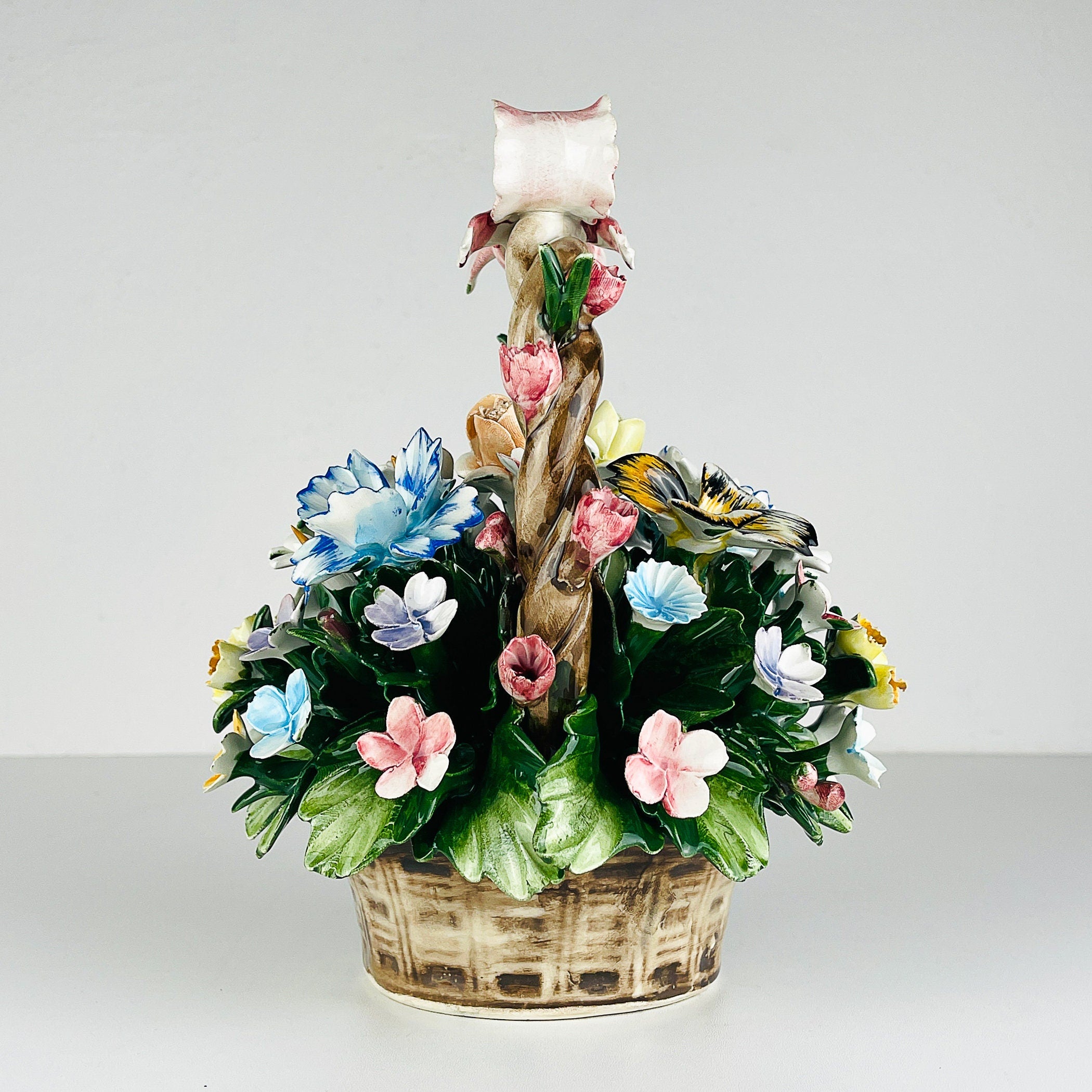 Vintage Capodimonte Ceramic Flower Basket by S. Rioleva, Italy 1960s