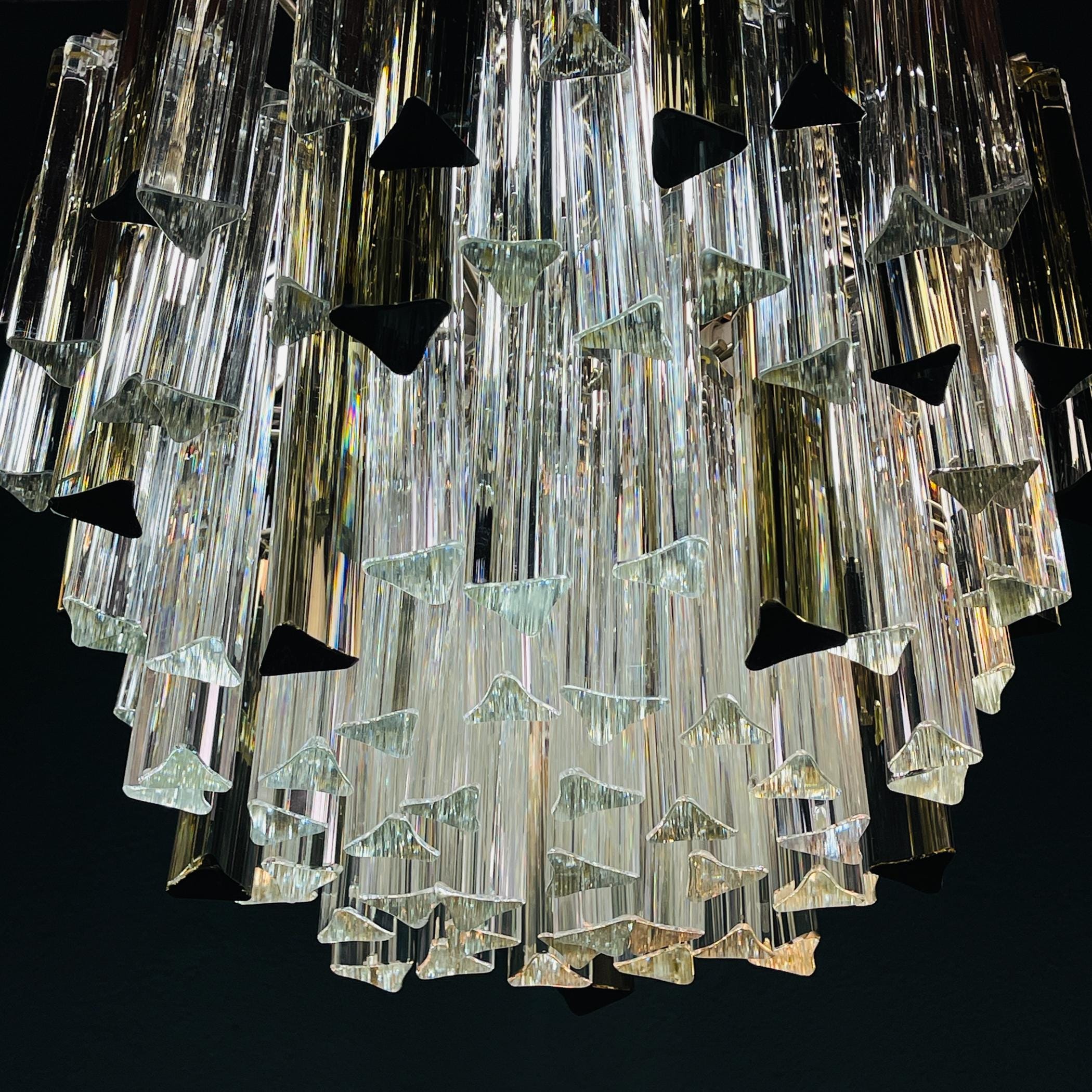 Original cascade Murano glass Crystal Prism Chandelier from Venini, Italy 1970s