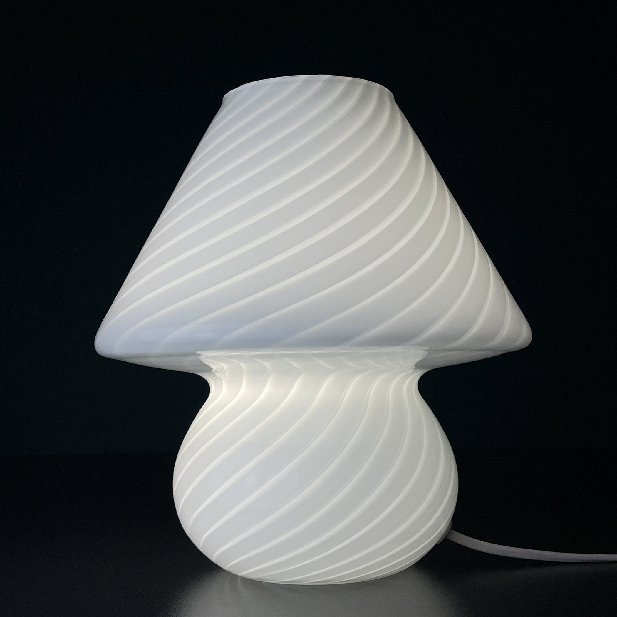 Original vintage swirl murano glass table lamp Mushroom, Italy 1970s, White