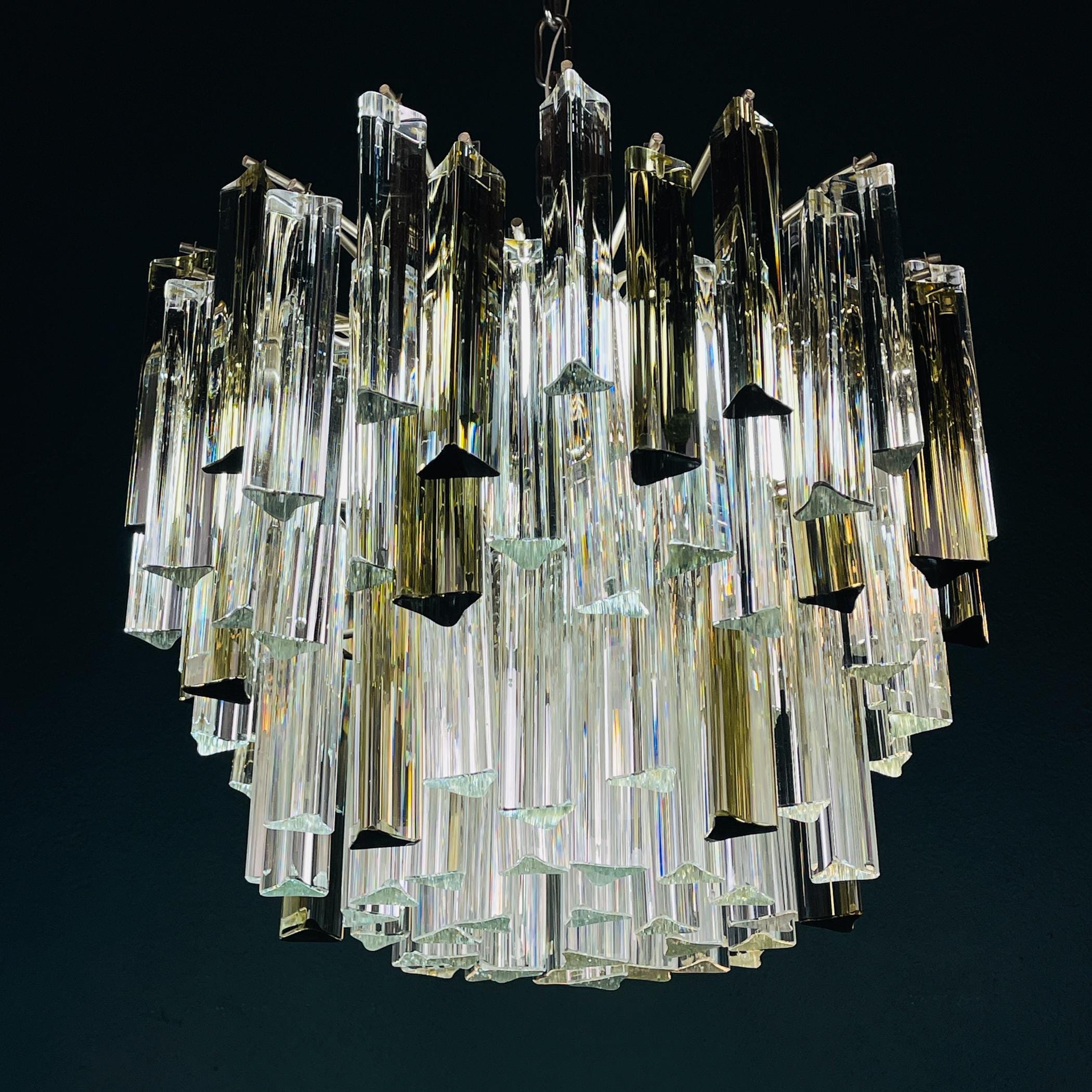 Original cascade Murano glass Crystal Prism Chandelier from Venini, Italy 1970s