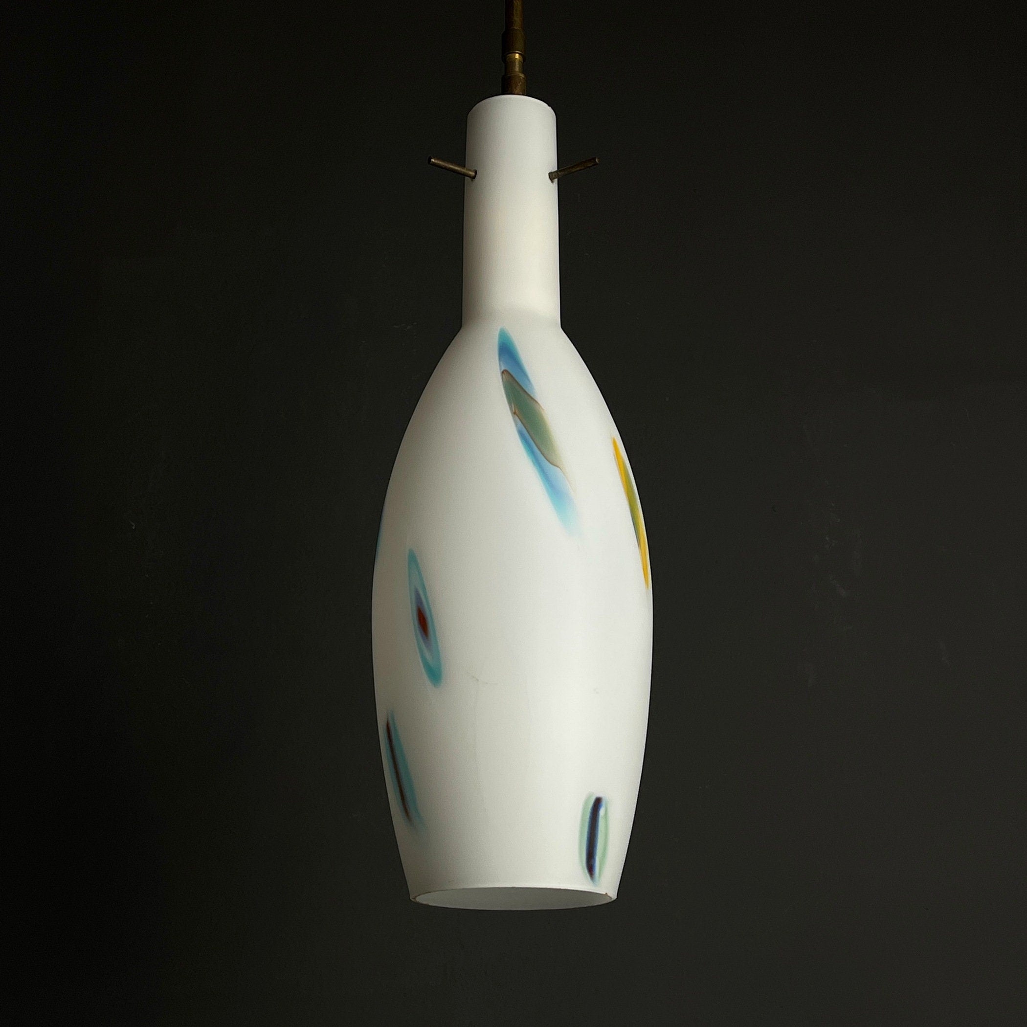 Multicolor opaline murano glass pendant lamp by Stilnovo, Italy 1950s, Mid-century modern