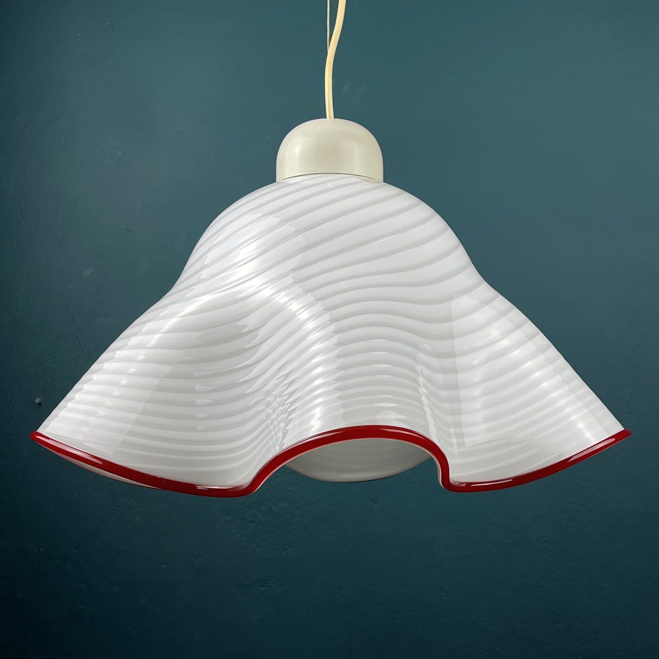 Vintage Murano Pendant Lamp Fazzoletto Vetri Murano, Italy 1970s, Mid-century Modern Italian Design